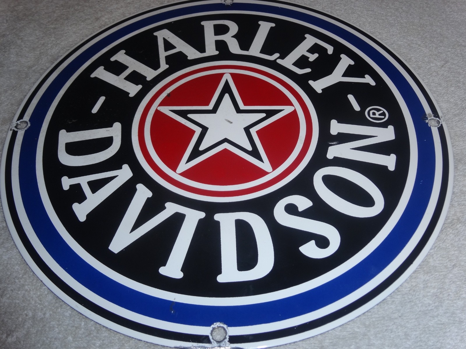 VINTAGE HARLEY DAVIDSON MOTORCYCLE 11 1/4" PORCELAIN METAL GASOLINE OIL HOG SIGN