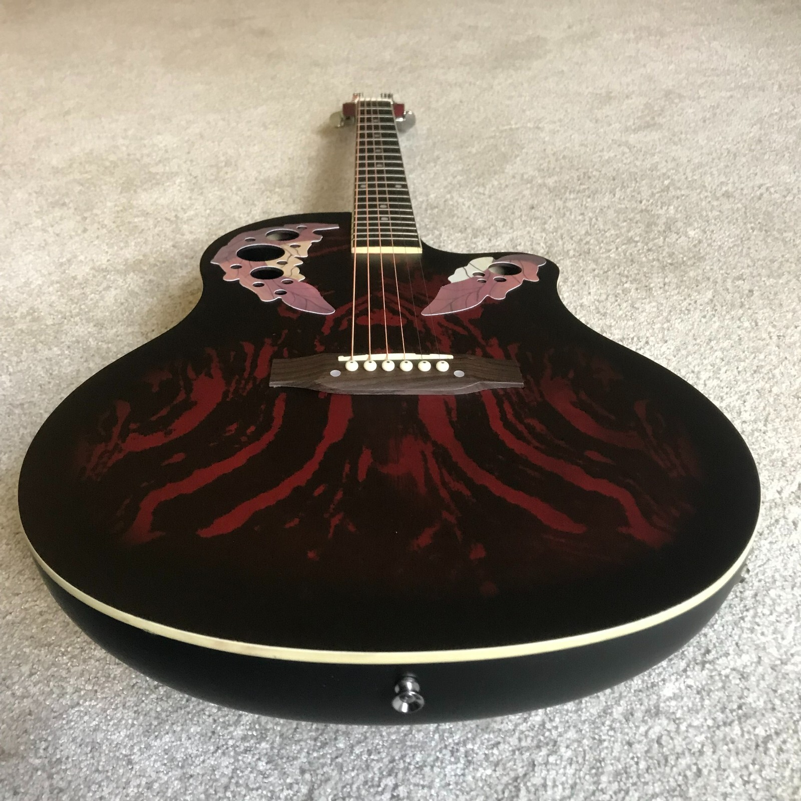 Red Acoustic Electric Guitar, Full Size with Cutaway, Round ABS Back, Gig Bag