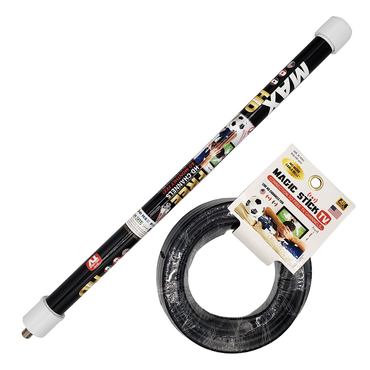 Magic Stick MAX HD Antenna HDTV FREE Digital Channels Plus Free 20ft Cable