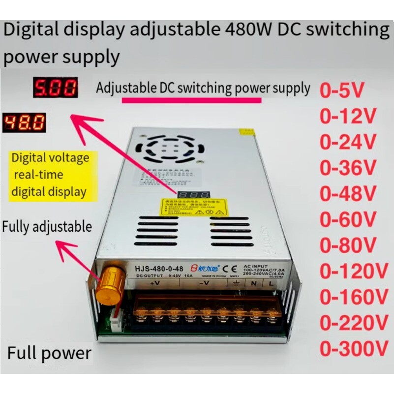 DC Switching Power Supply Adjustable Current Unit Converter 480W 0-300V /1.6-60A