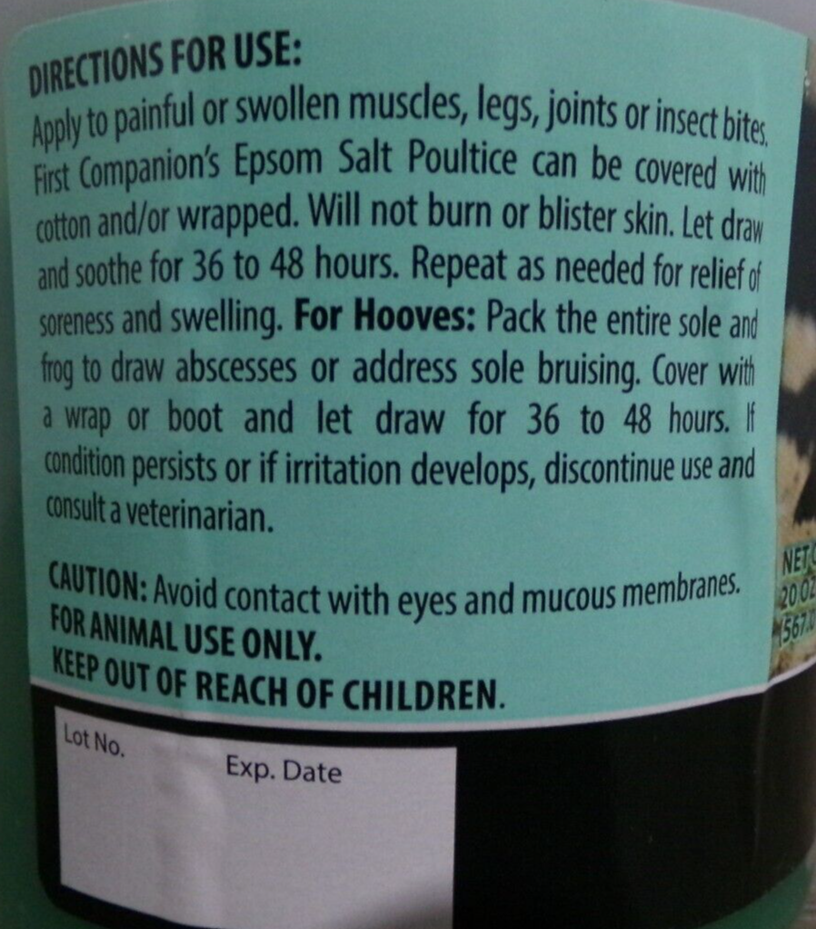 First Companion Epsom Salt Poultice, 20oz, Exp. 03/2025, New S1