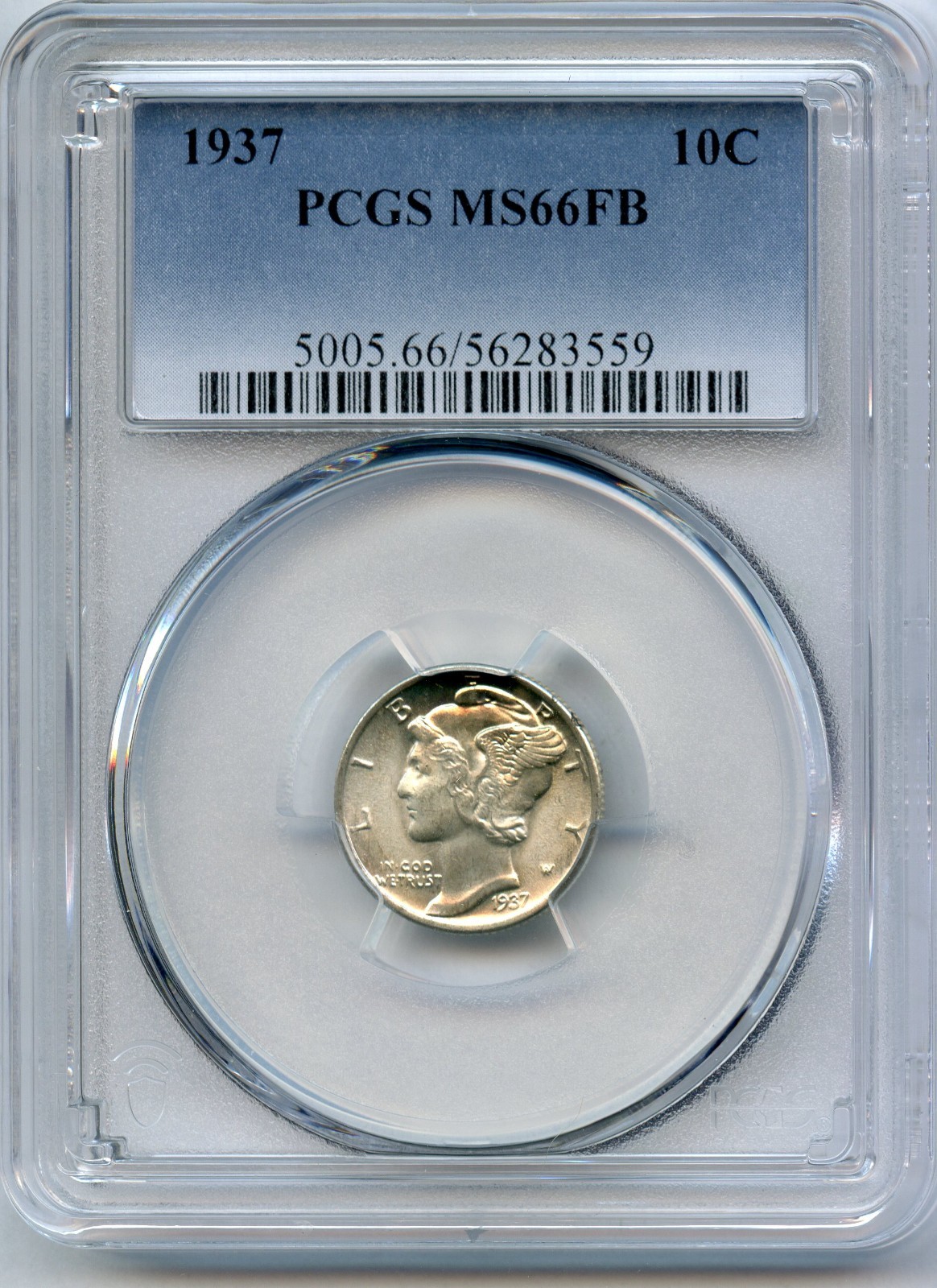 1937 Mercury Silver Dime PCGS MS66FB Full Bands Philadelphia Mint Coin - JR265
