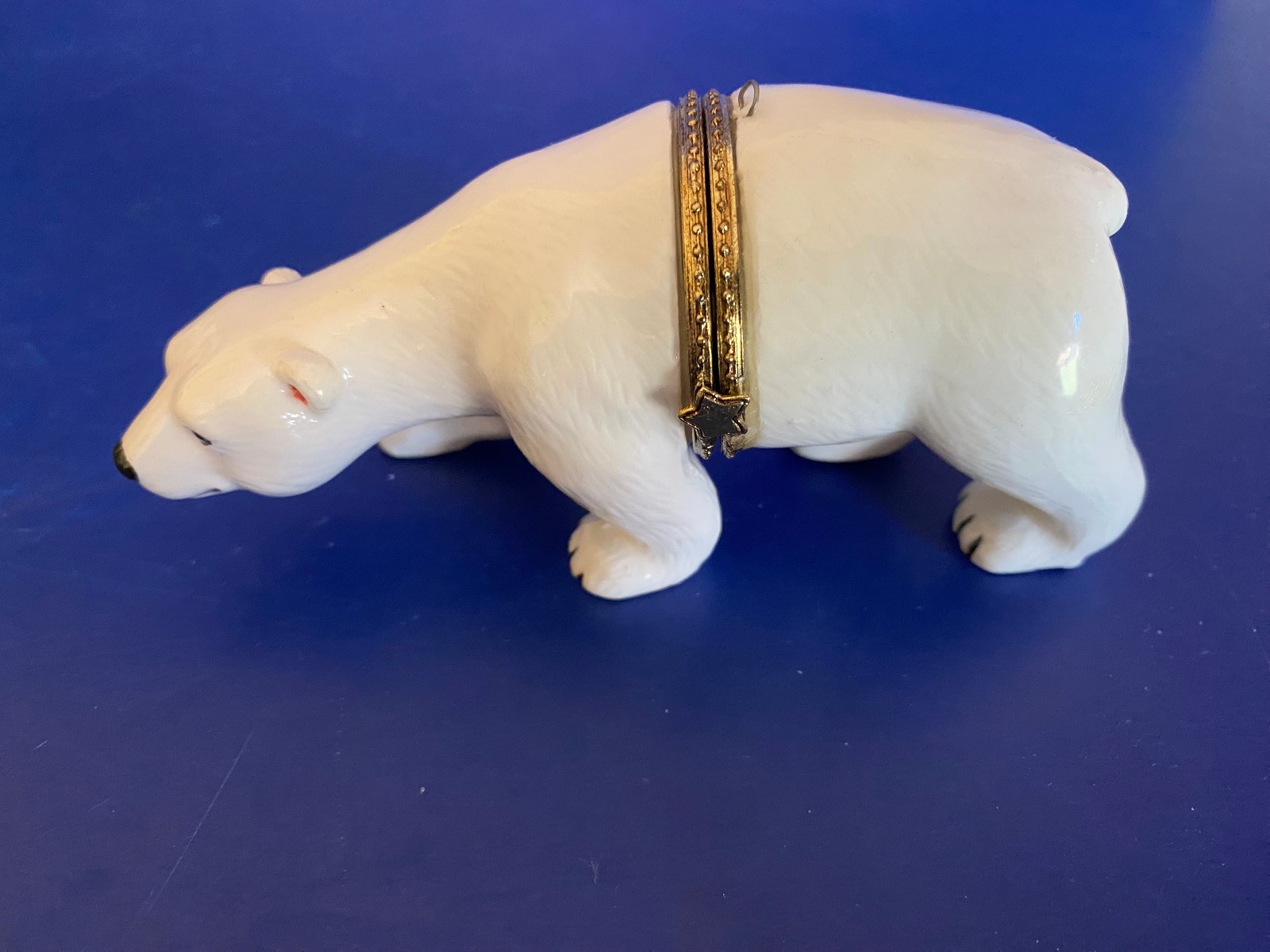 Hinged Trinket Box White Polar Bear Hanging Ornament Porcelain 4 3/4" long
