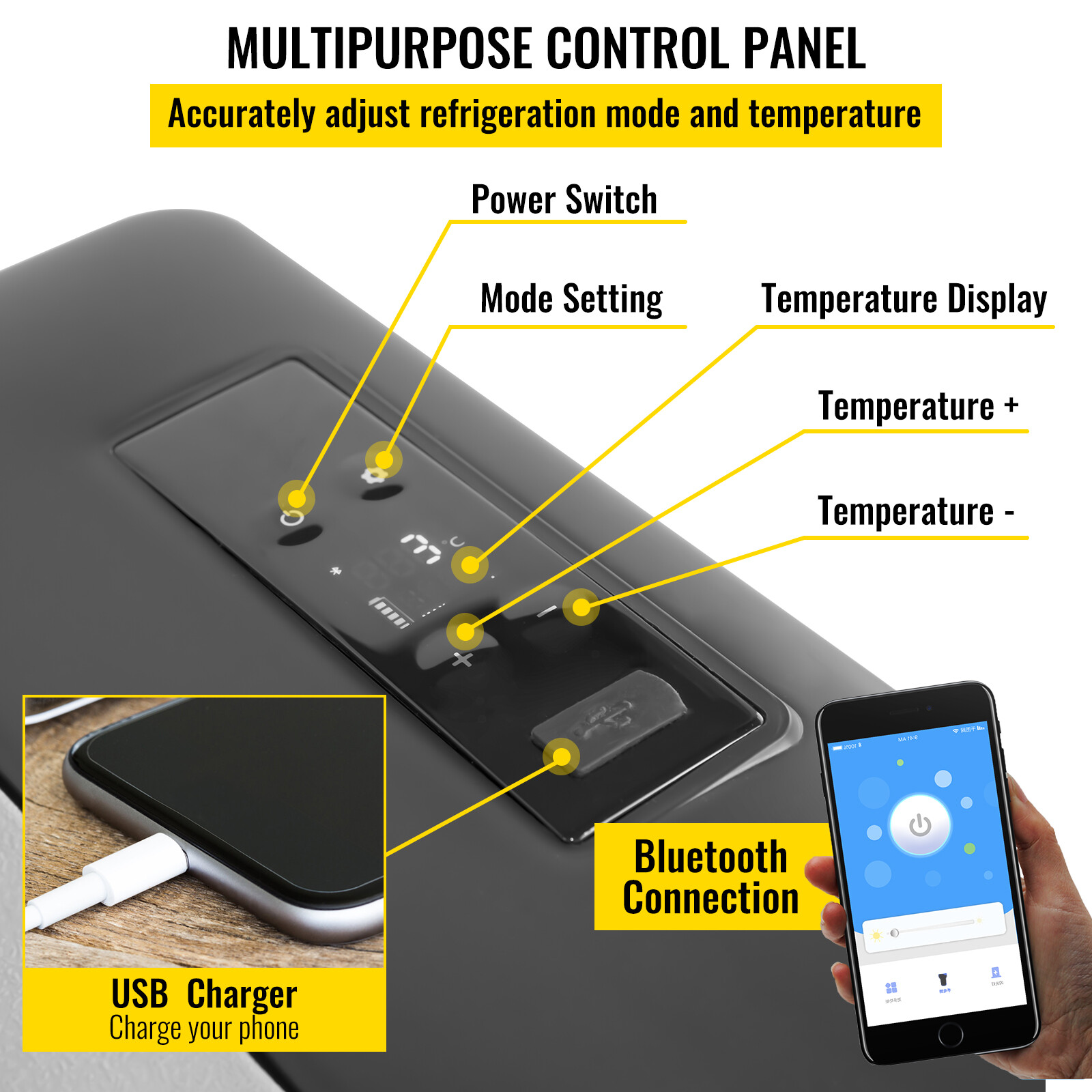 VEVOR 12 Volt Car Refrigerator Portable Freezer 16Qt Truck RV Fridge APP Control