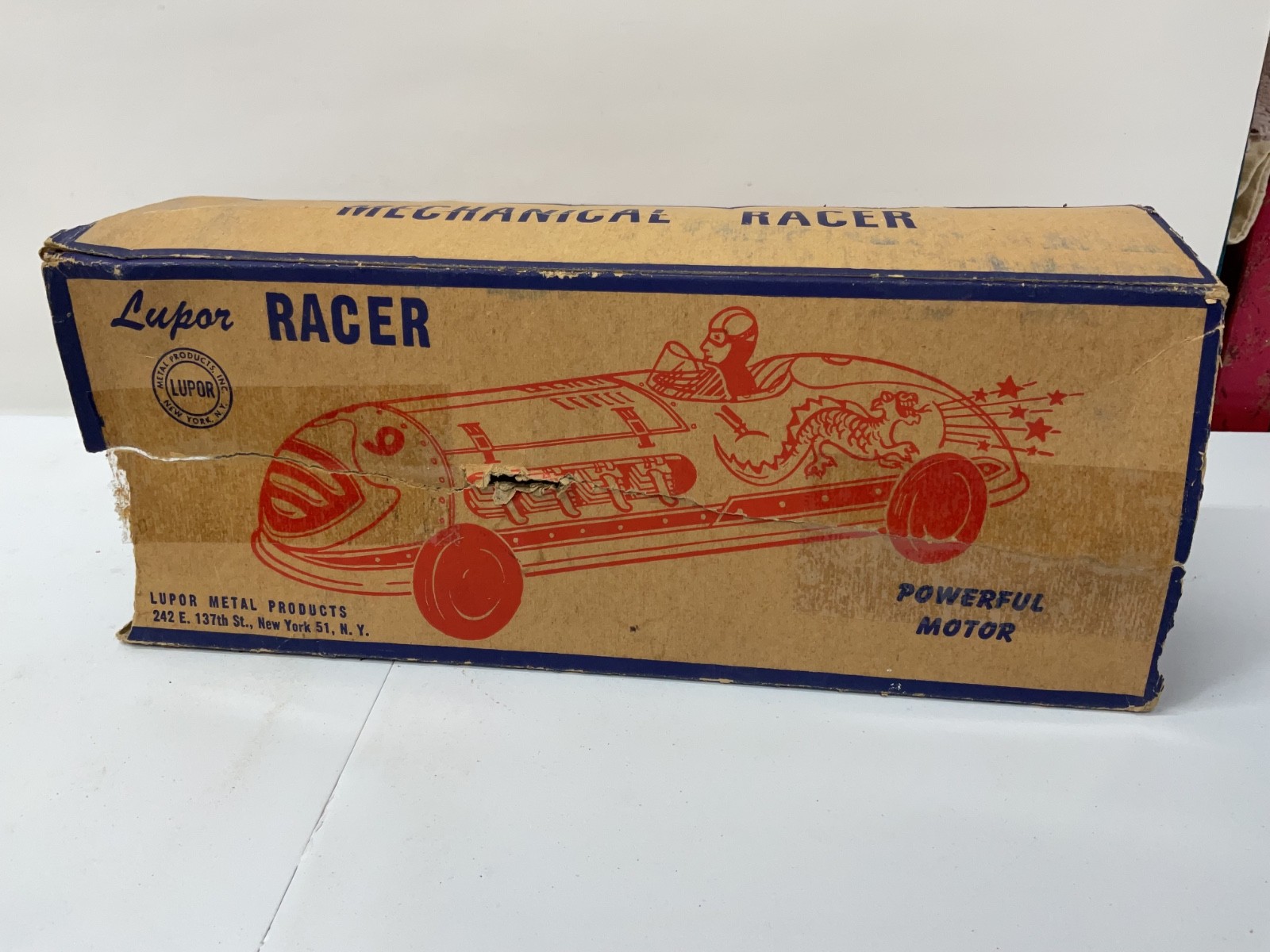VINTAGE LUPOR TIN WINDUP RACER WITH ORIGINAL BOX