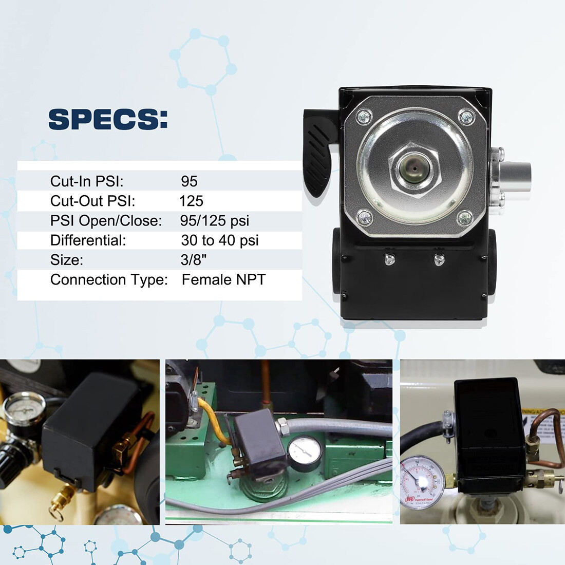 For Ingersoll Rand 23474661-C Pressure Switch Air Compressor SS3 & SS5 95-125PSI