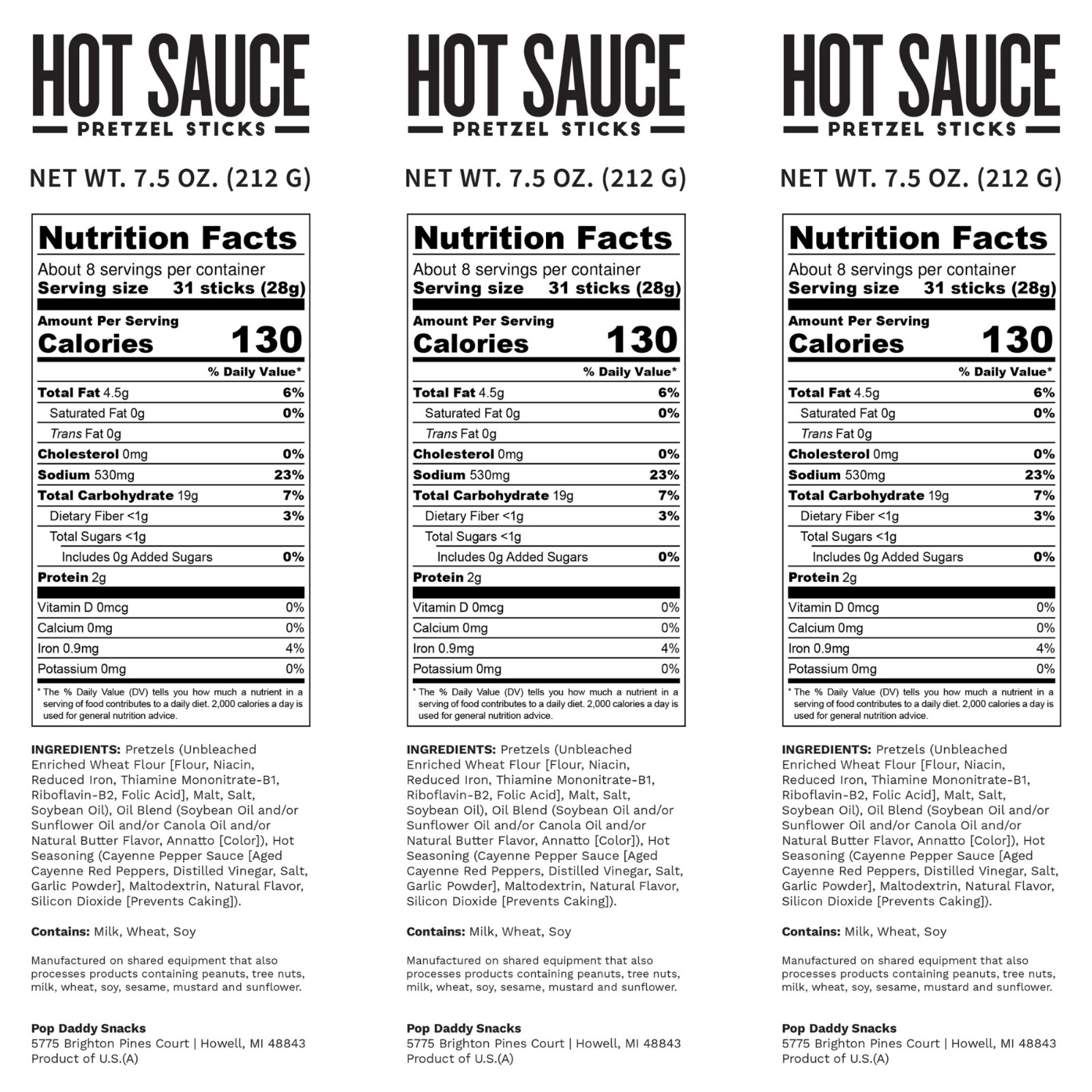 POP DADDY Hot Sauce Pretzel Sticks, 7.5 Ounce - Pack of 2