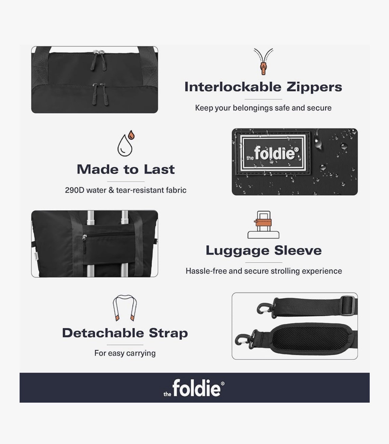 The Foldie® 4.0 Travel Duffle - Water Resistant - Expandable Bottom - Black