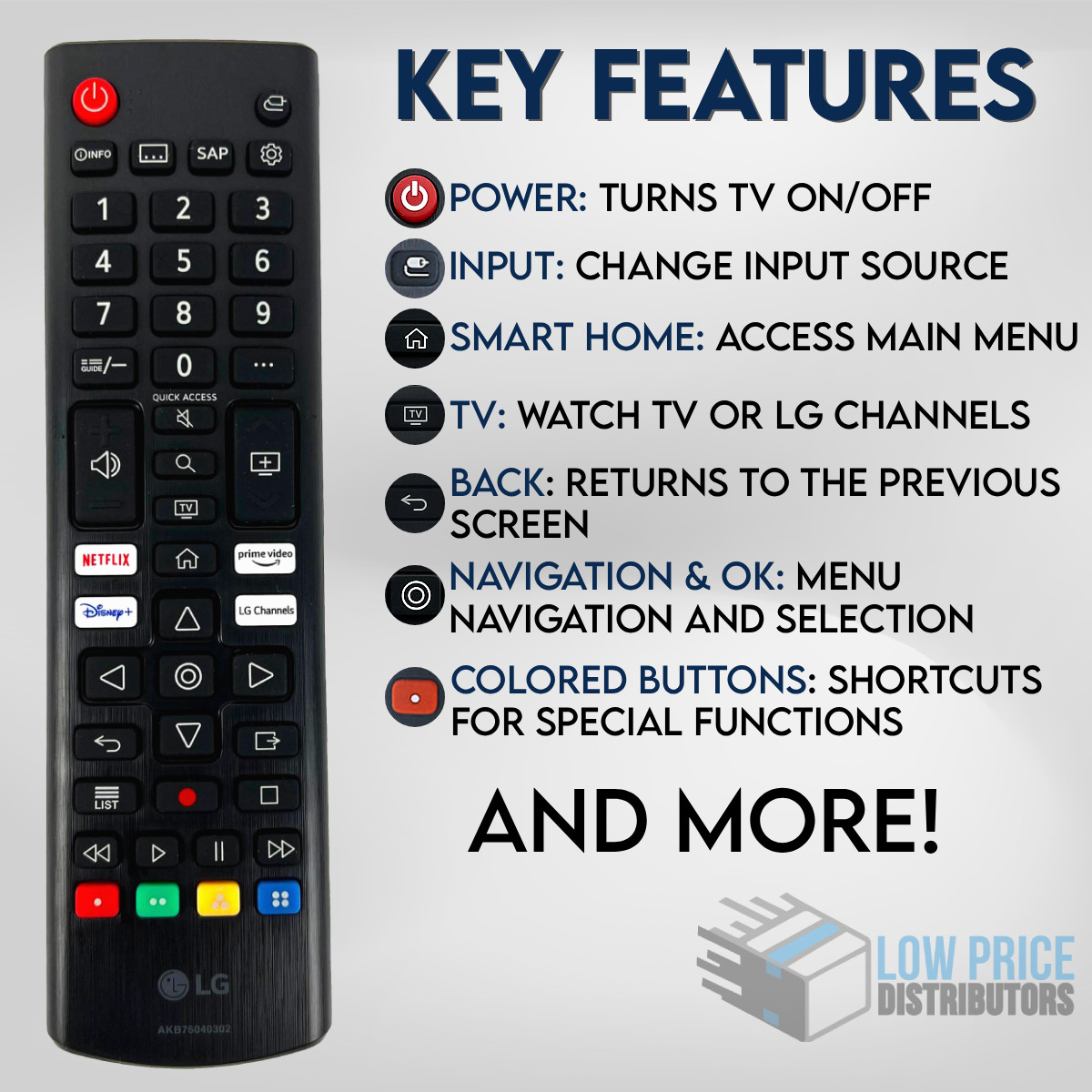 New Original LG AKB76040302 TV Remote Control w/Netflix Disney+ Prime Video