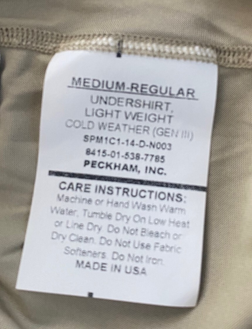 USGI Cold Weather Undershirt Light Weight GEN III - Tan "NEW"
