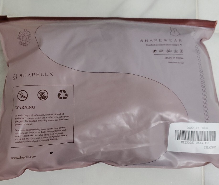 1- Shapellx Bodysuit Long Sleeve Shirt Built In Bra XXL Black