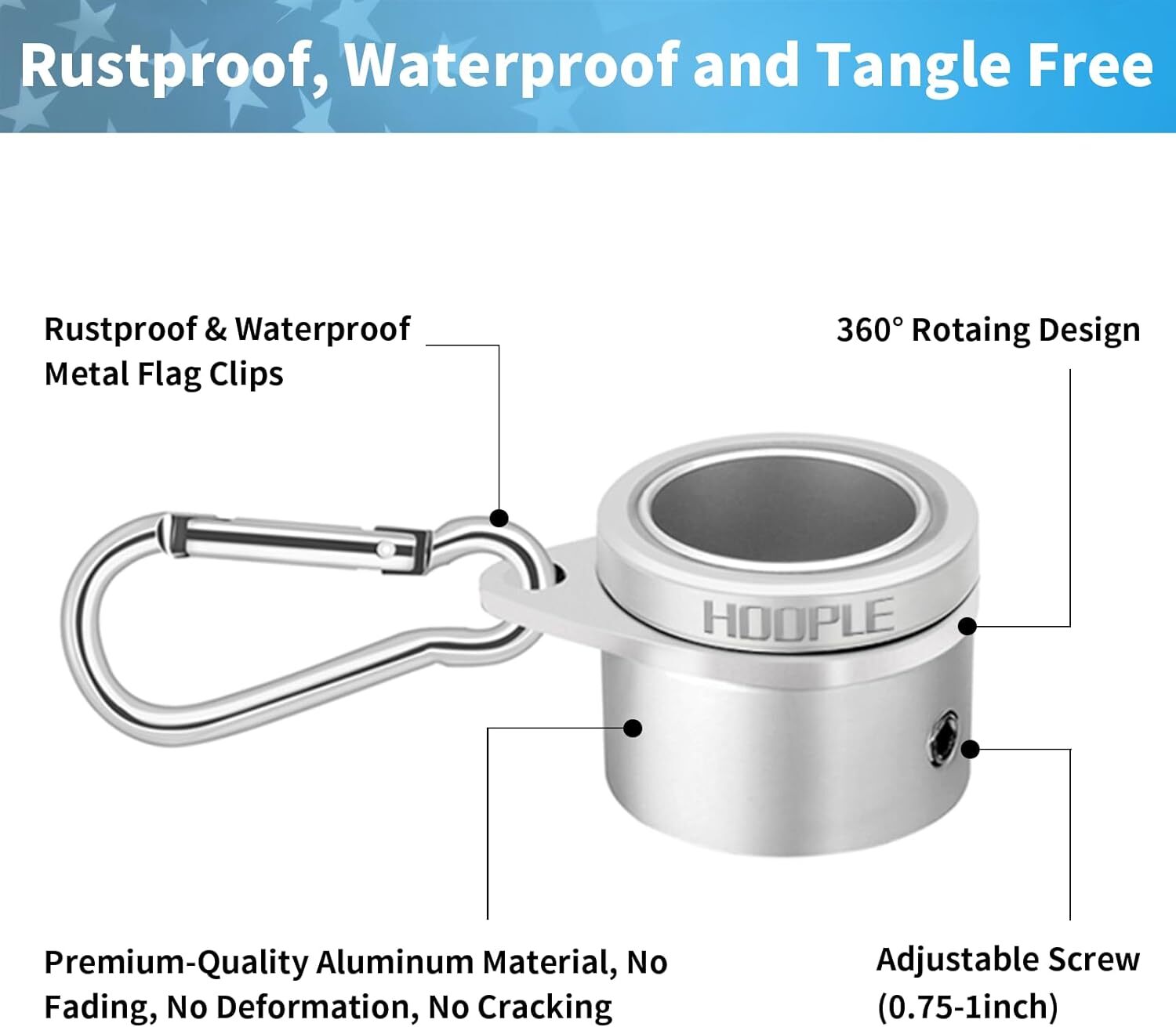 2pcs Flag Pole Ring Aluminum Alloy for 0.75-1 in Pole 360° Rotating Tangle Free