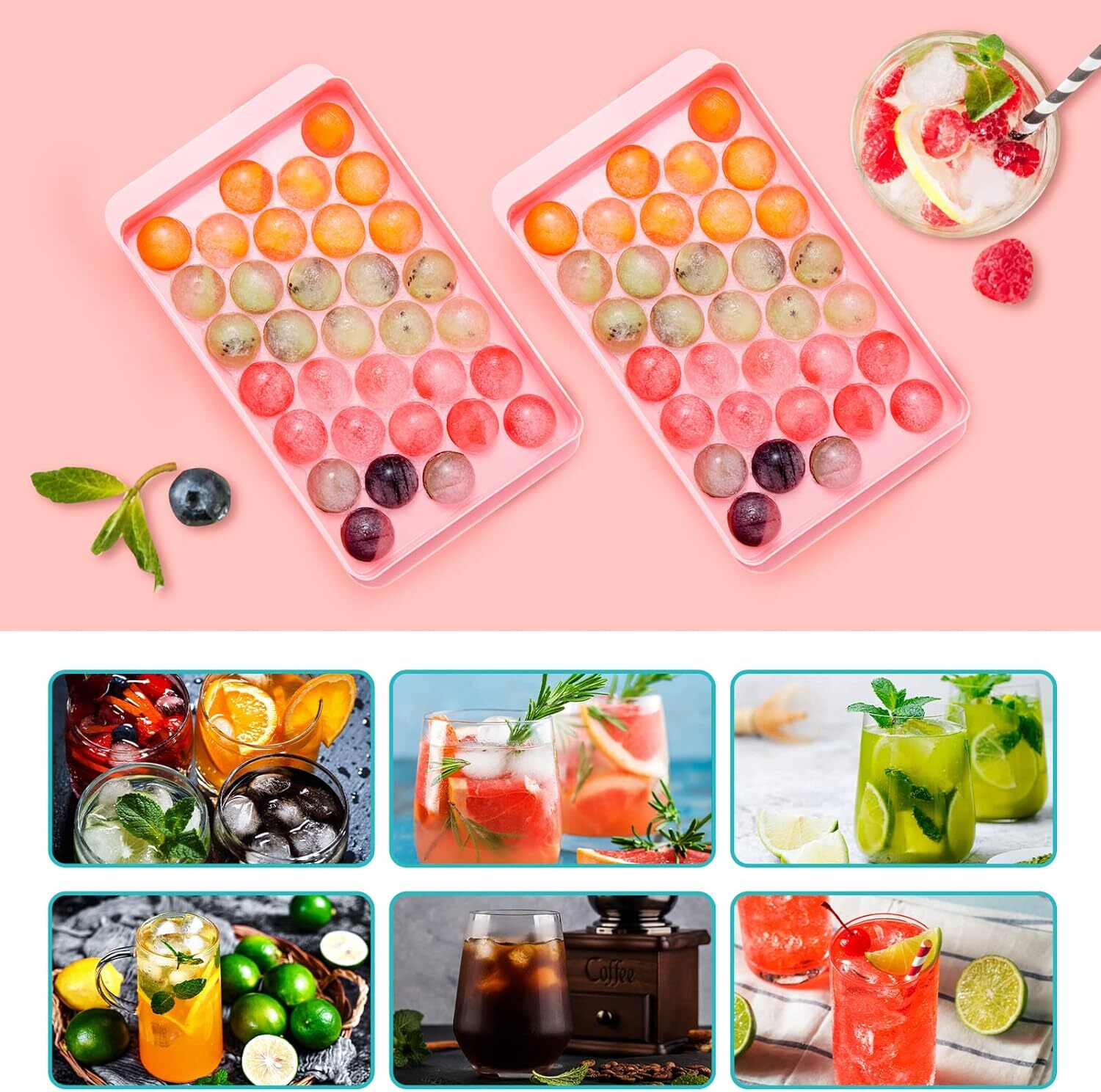 DIY Round Ice Cube Ball Maker PP Tray Silicone Sphere Mold Bar Whiskey Cocktails