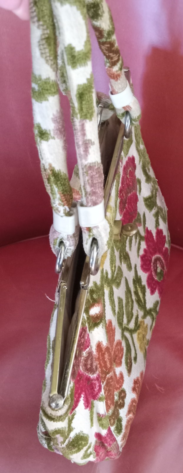 VTG MCM ETRA Fabric Textile Carpet Bag Metal Frame Handbag Floral Purse 50s-60s