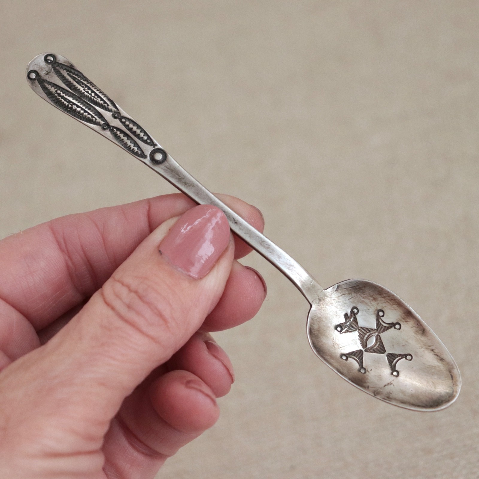 Early Navajo Ingot Silver Spoon 1900s Bench Stamped Handle Sterling Antique Vtg