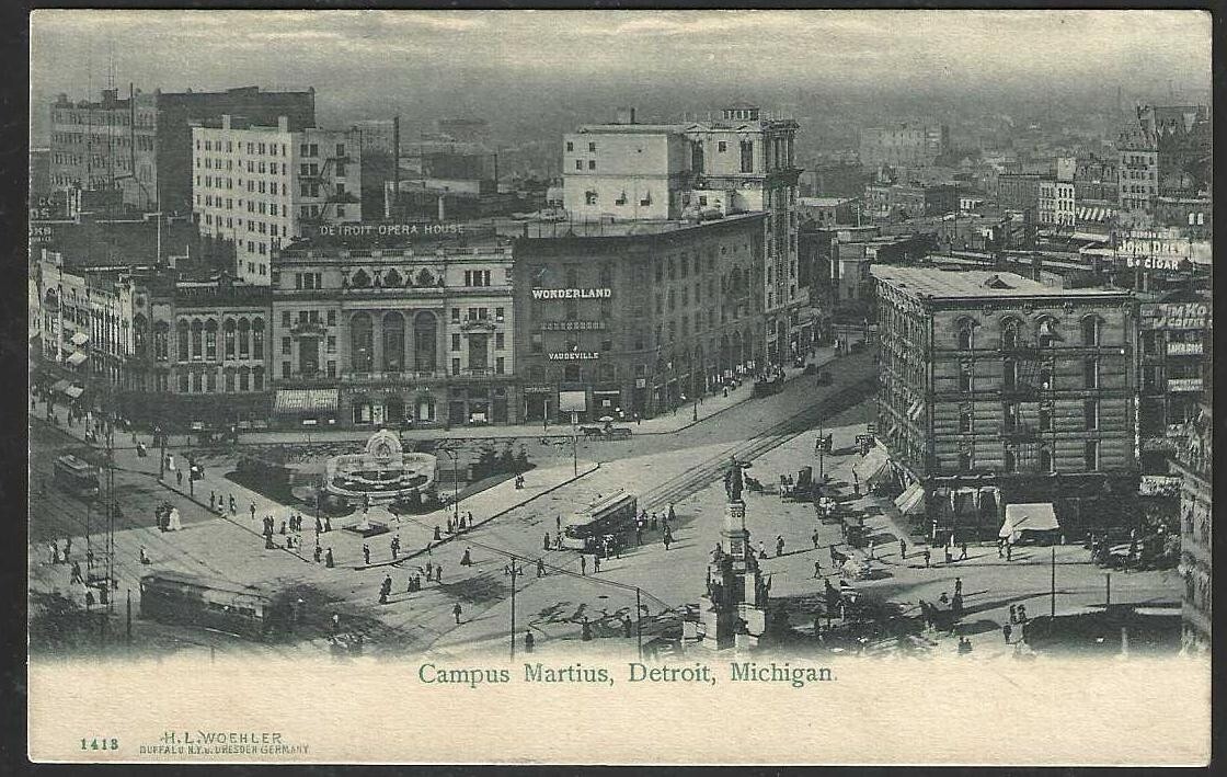 CANADA #96 pair on Detroit Picture Postcard pmk August 1908 to Stratford Ontario