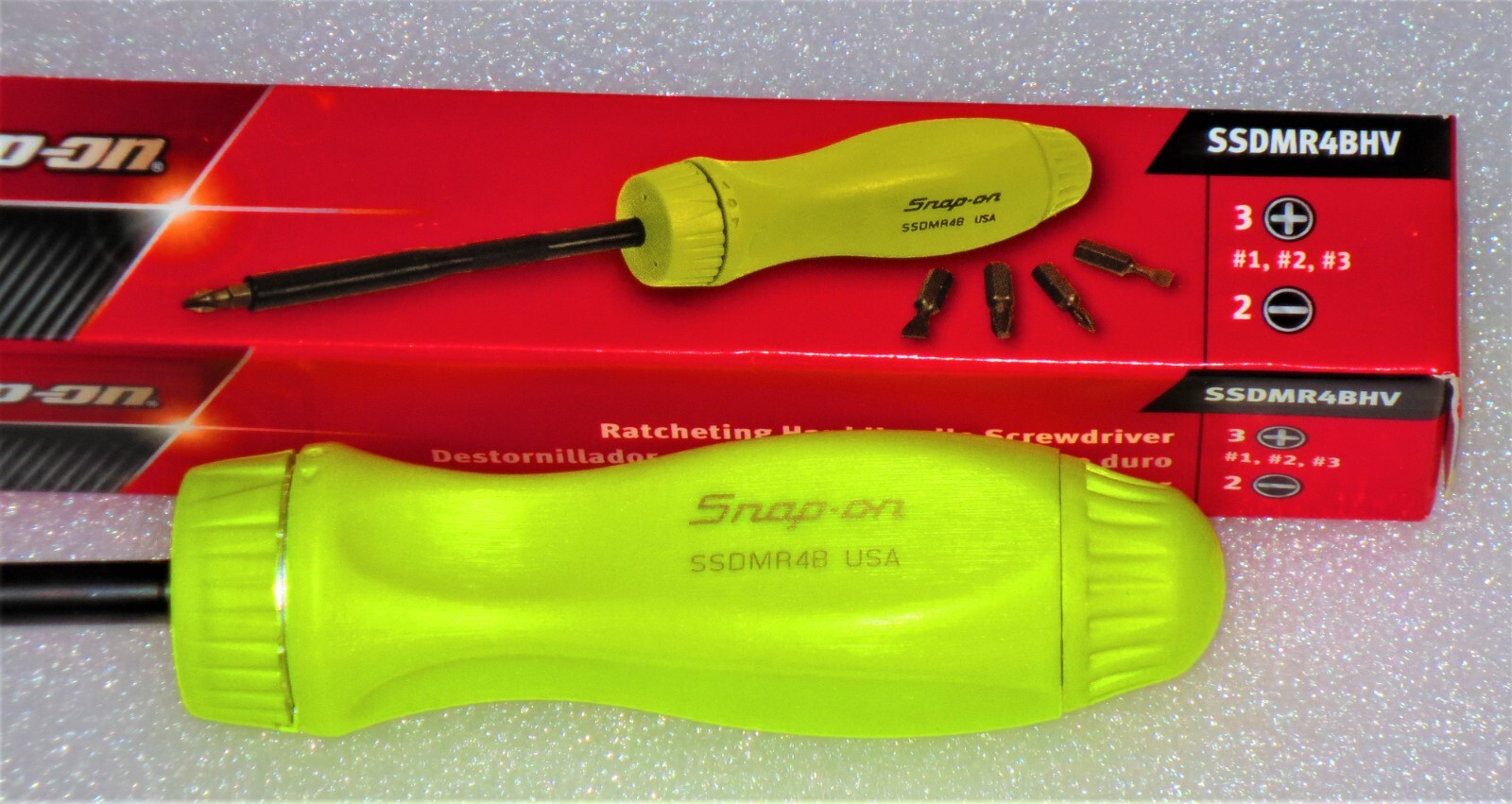Snap-on SSDMR4BHV Ratcheting Screwdriver Hi-Viz Hard Handle