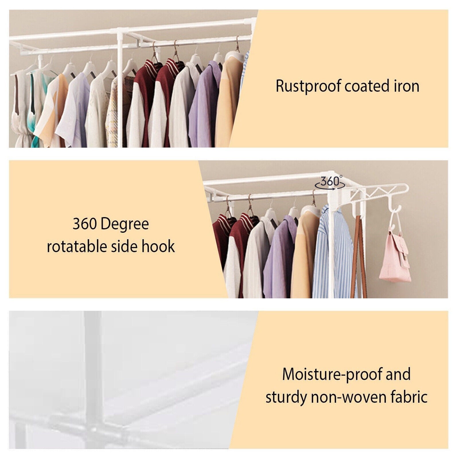 Clothes Rack with 3 Hanging Rods, 63" Extra Large Capacity Wardrobe with Shelves