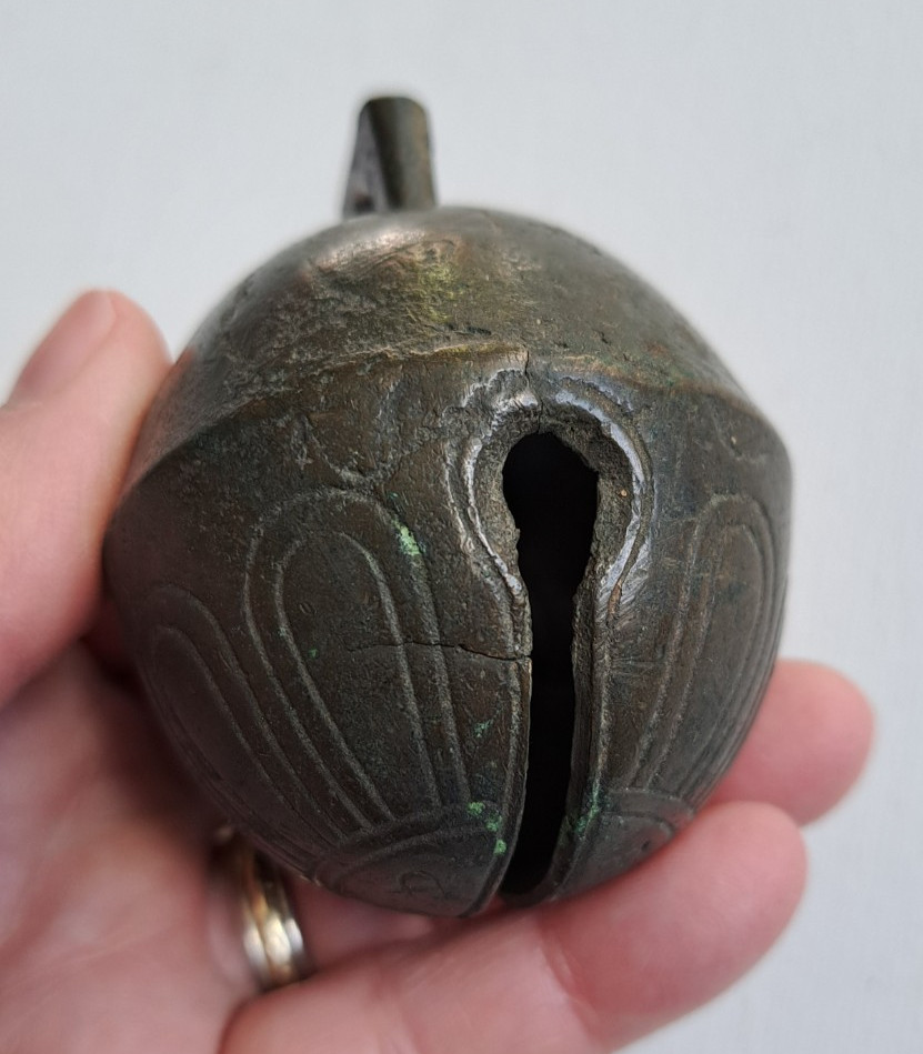 Antique Brass Metal Sleigh Bell HS & Co Henry Stanley Company Crotal Petal #4