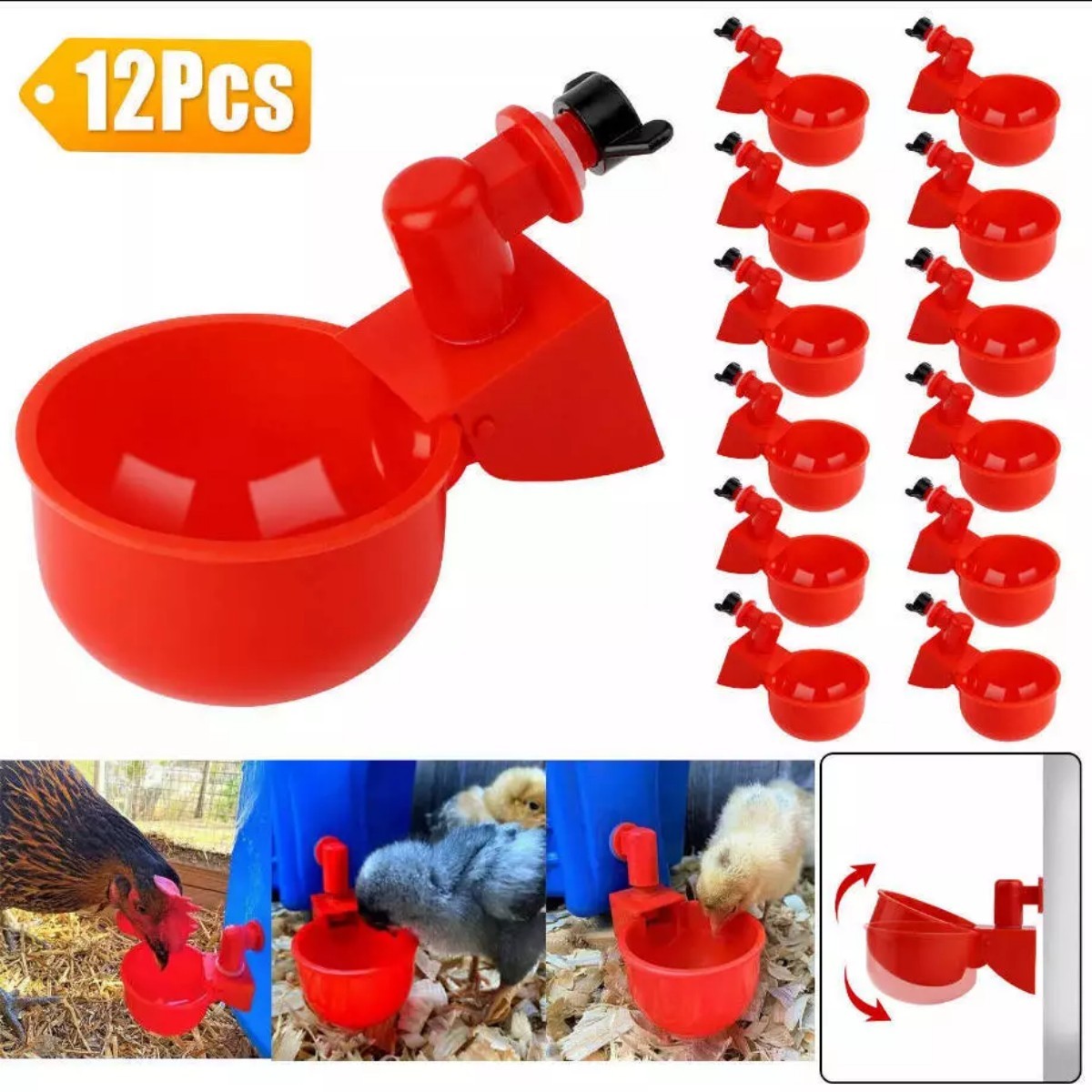 12 PCS Chicken Automatic Watering Cups Poultry Drinker Waterer Duck Quail Hen