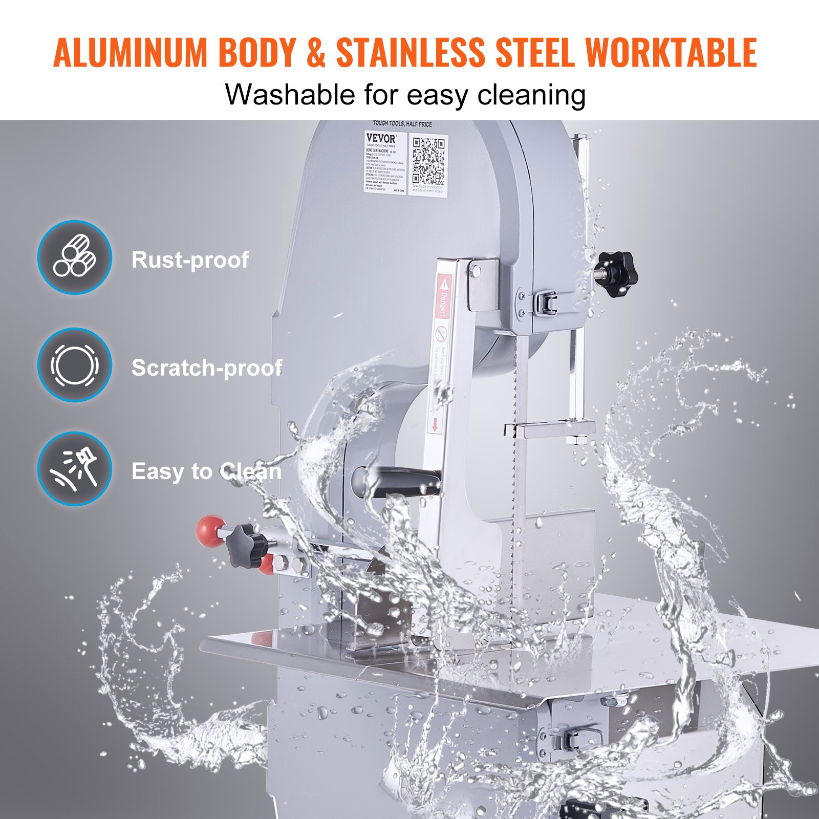 VEVOR 1500W Commercial Electric Meat Bandsaw Stainless Steel Bone Sawing Machine