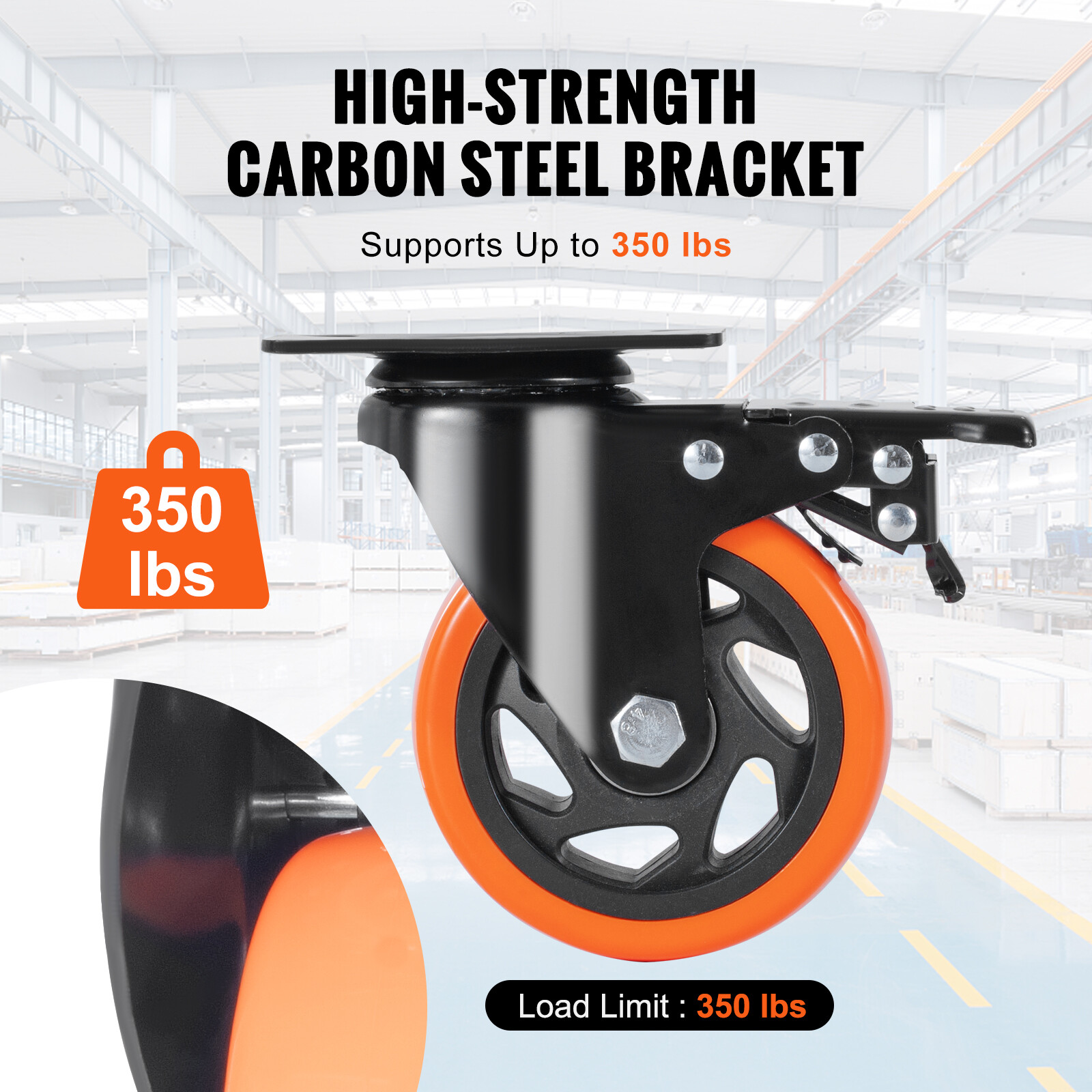 VEVOR 4 Pack 4" Caster Wheels Swivel Plate Polyurethane Heavy Duty Casters