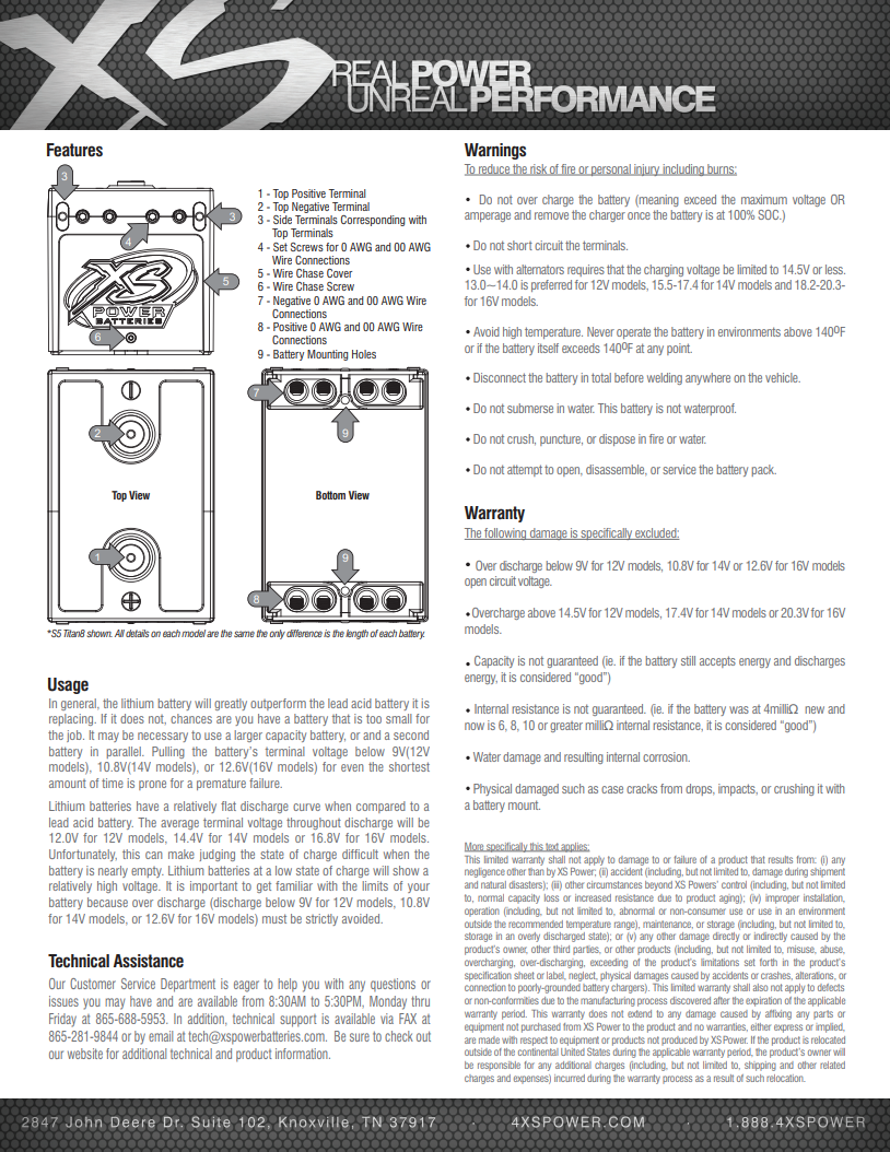 XS Power Titan 8 RSV-S5 20AH Lithium Car Audio Battery 2500W 12V 1000A