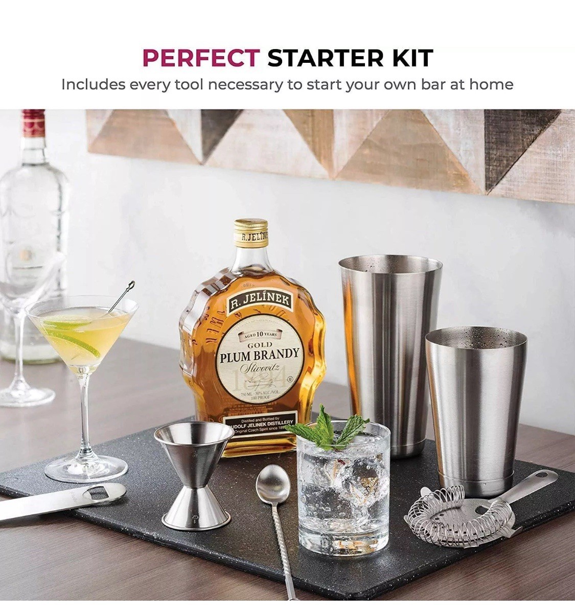 FineDine Expert Cocktail Shaker Home Bar Set - 14 Piece Stainless Steel Bar Kit