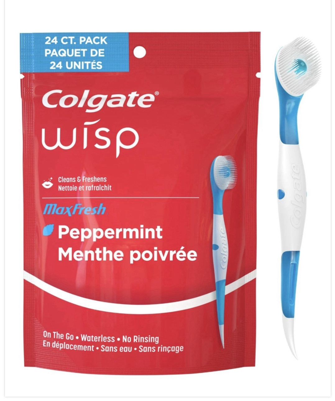 Colgate Wisp MaxFresh Peppermint Mini Toothbrush 24 Count No Water Needed