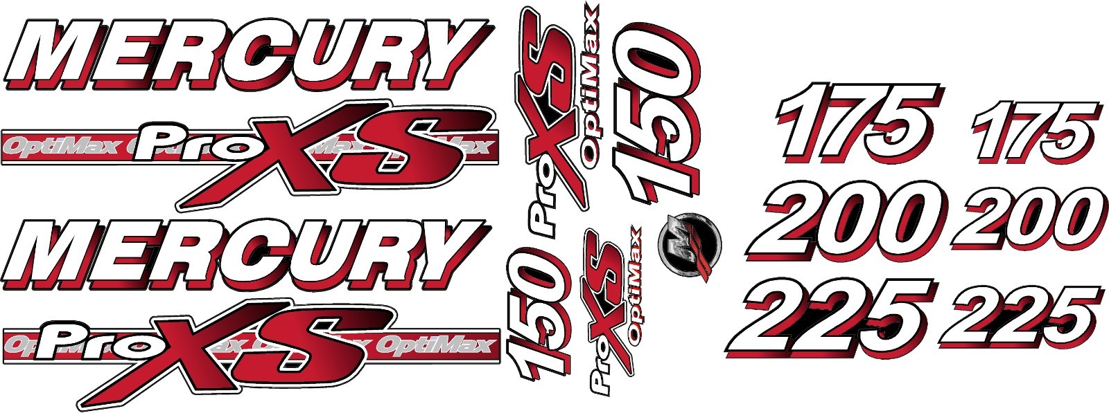 Mercury Optimax Pro XS 150 to 225 hp Decal Kit