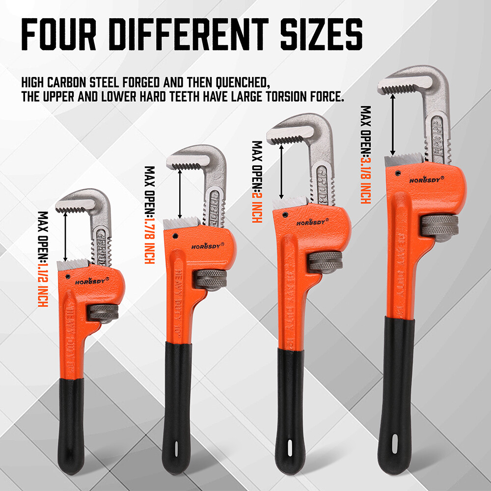 4pc Pipe Wrench Set Monkey Heat Treated Adjustable Heavy Duty 8" 10" 12" 14" NEW