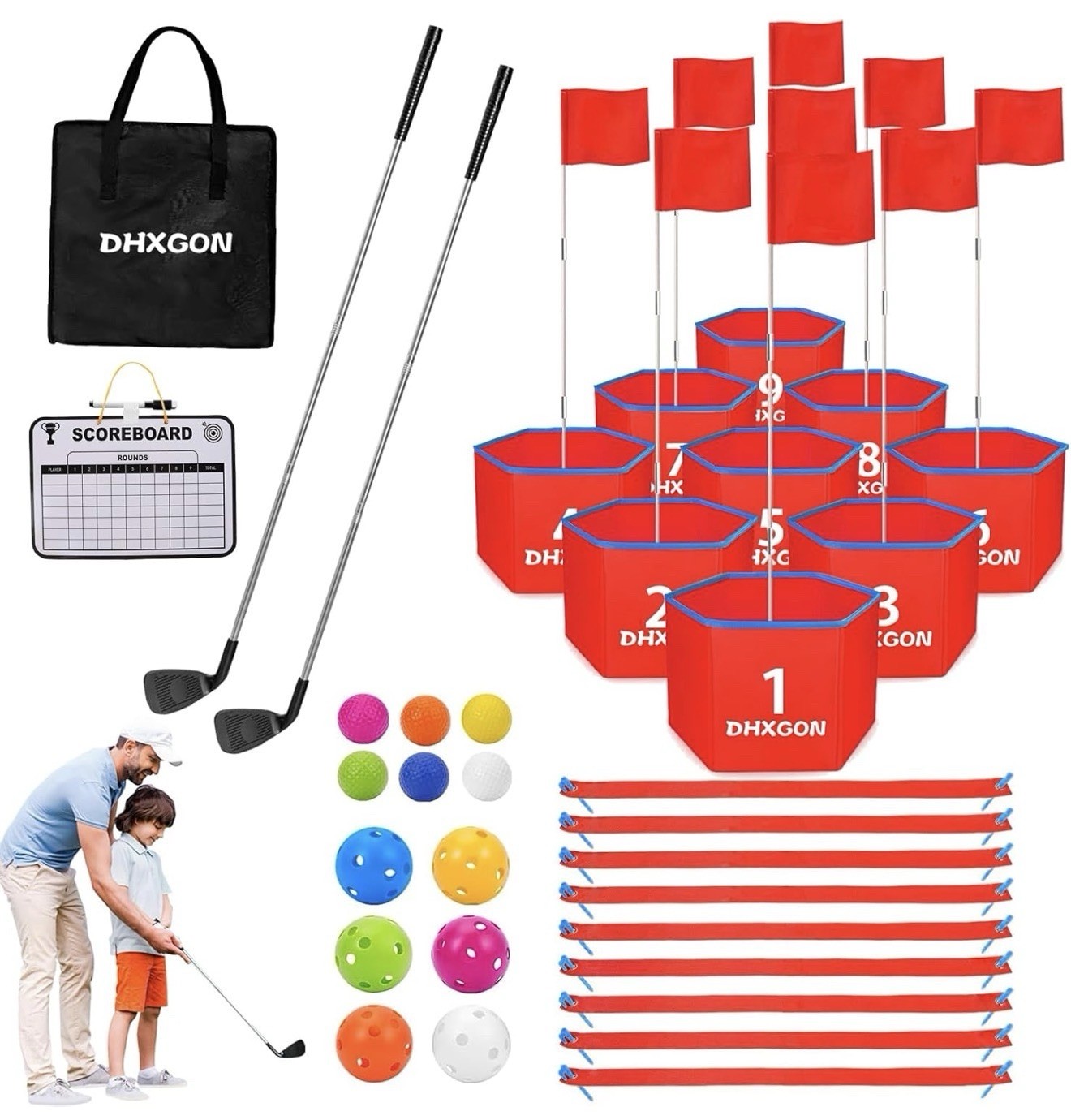Backyard Golf Game with 2 Clubs, Portable 9 Hole Golf Course