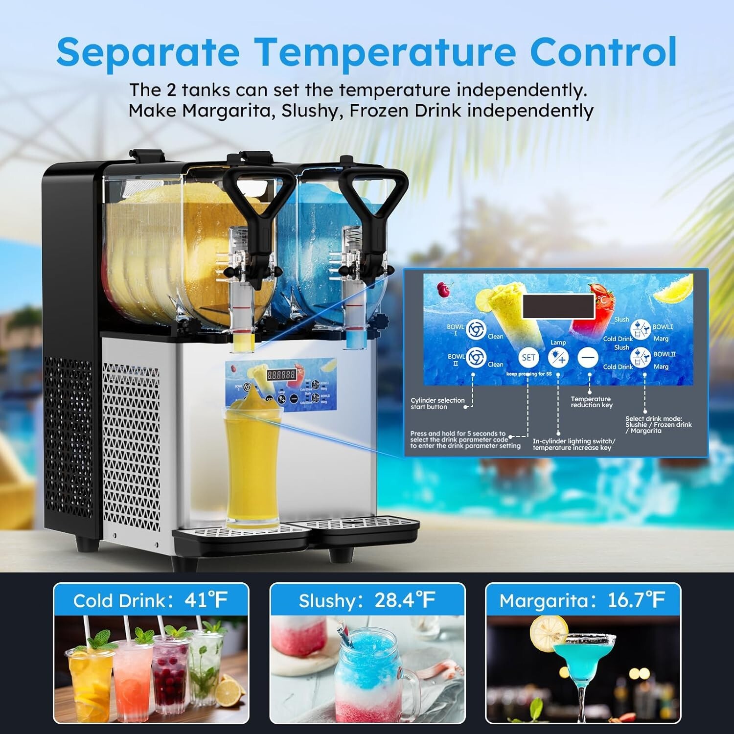 USA Commercial 2x3L Tanks Slush Machine Margarita Slushy Frozen Drinks Machines