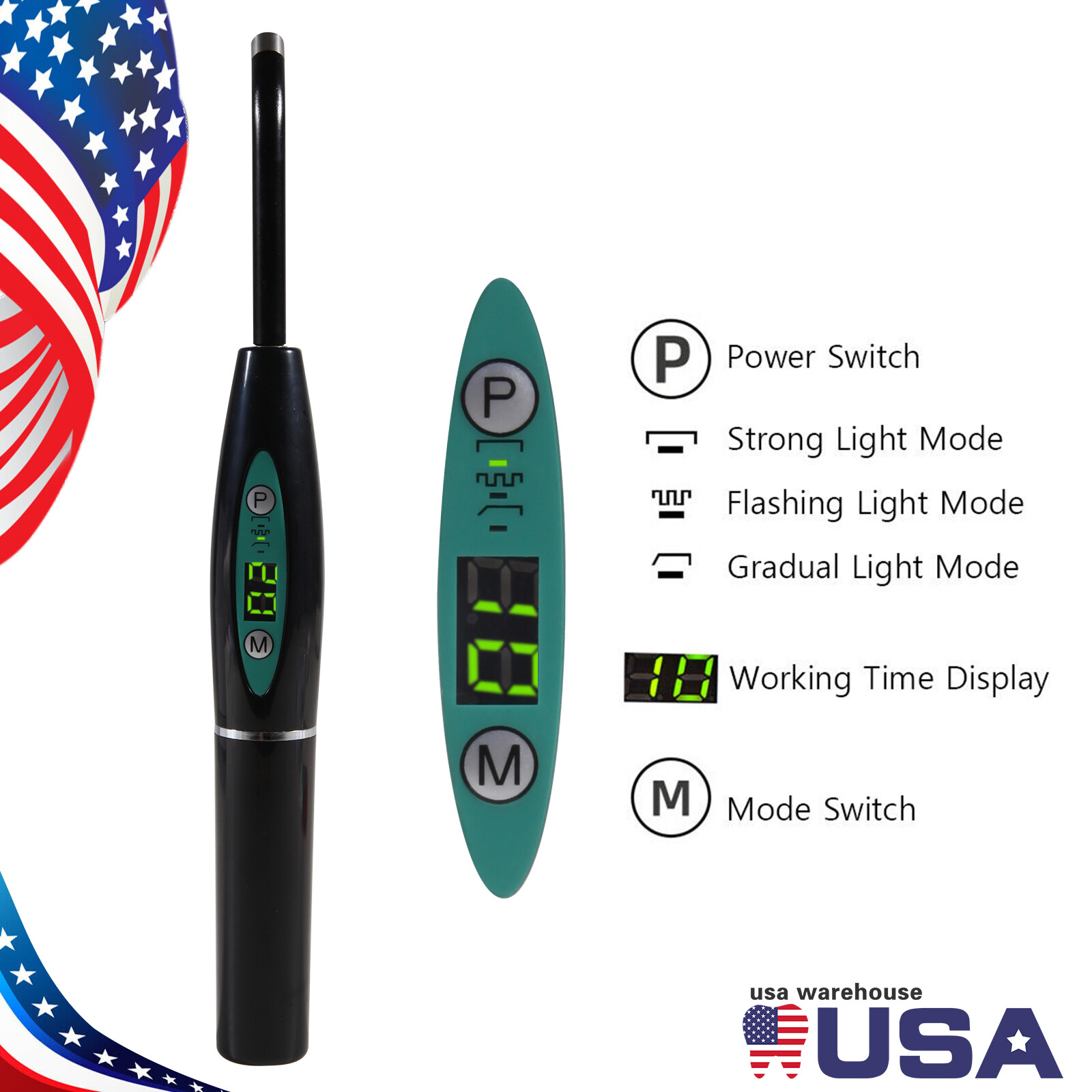 Dental Wireless Cordless LED Cure Curing Light Lamp 2000mw 5W Tool Resin Cure US