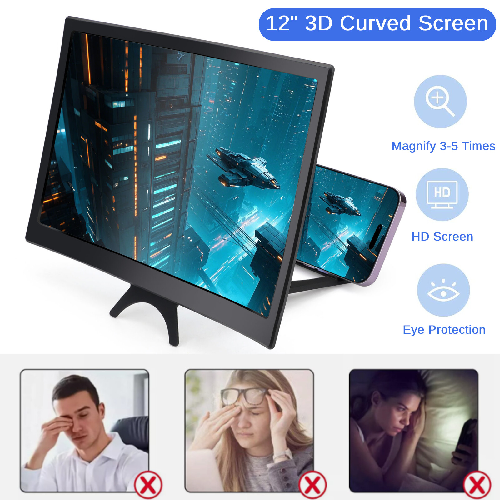 12-Inch Mobile Phone Curved Screen Magnifier Video Stand