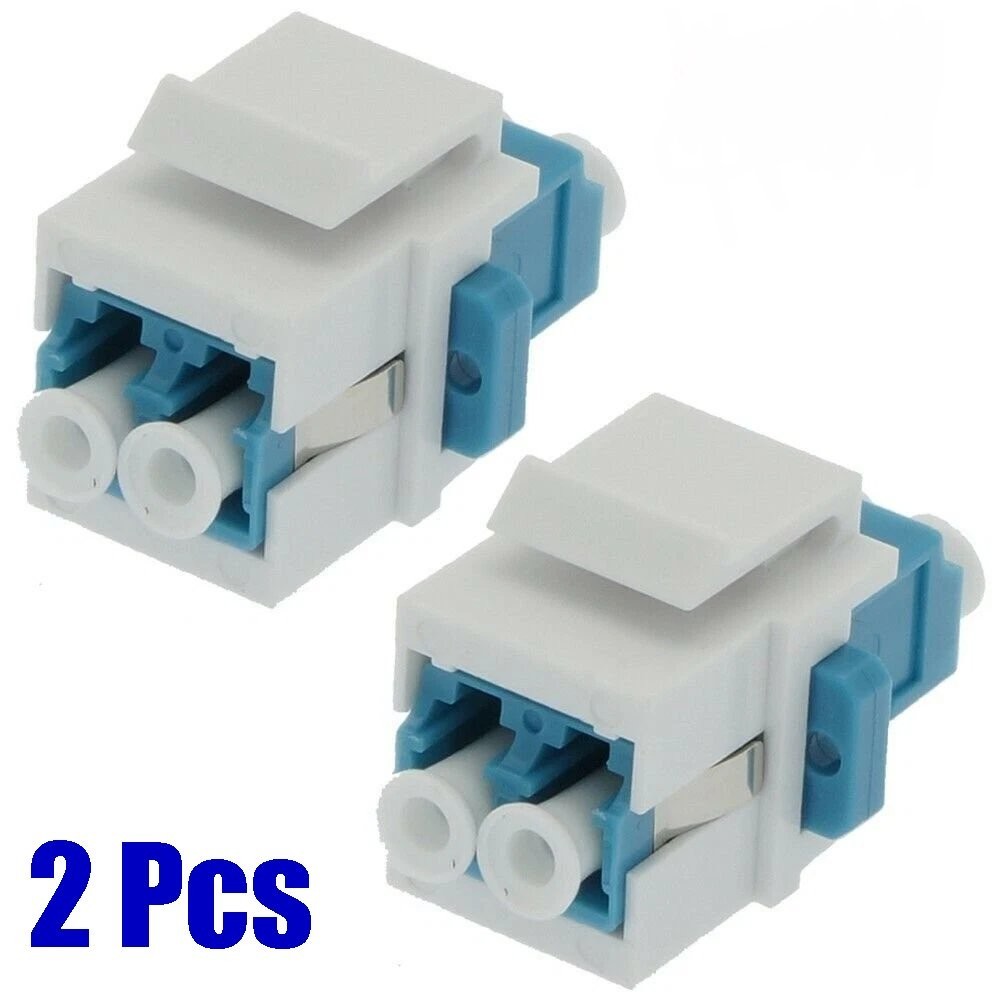 2 PACK LC/UPC Single-Mode Duplex Fiber Optic Coupler Keystone Jack White Blue