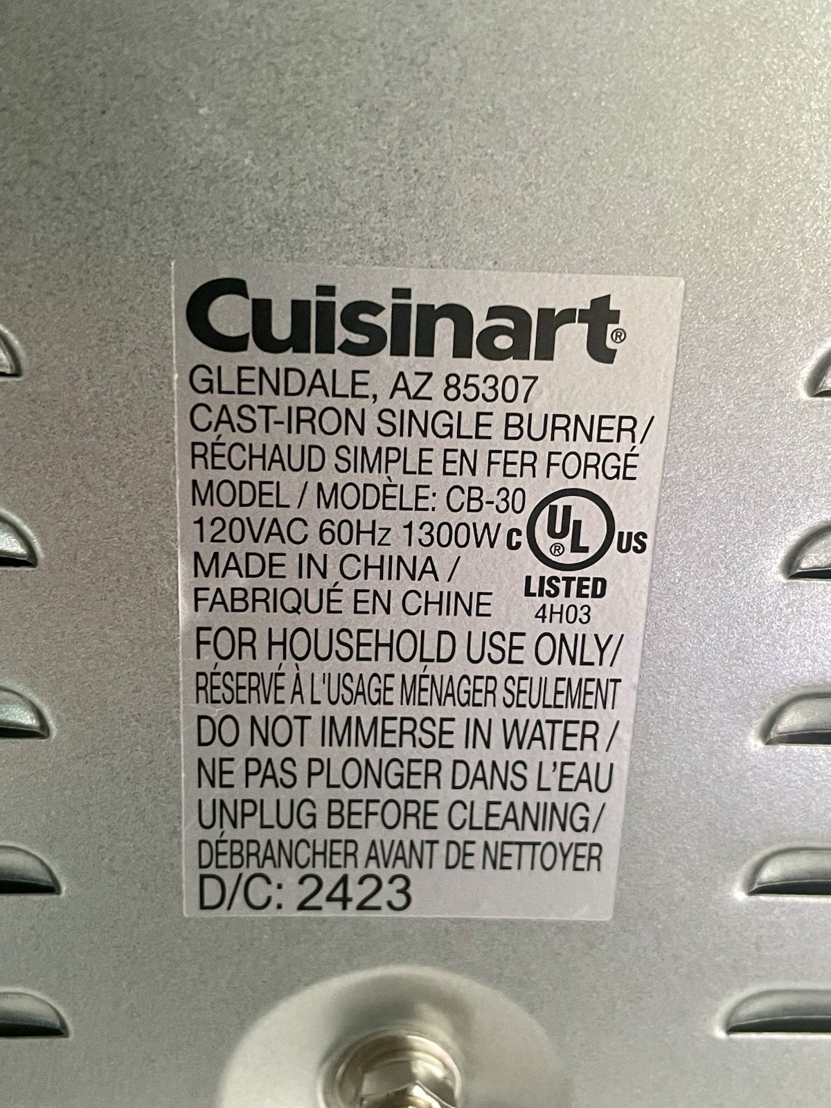 Cuisinart CB-30 Cast-Iron Single Burner Stainless Steel Electric Stove Burner