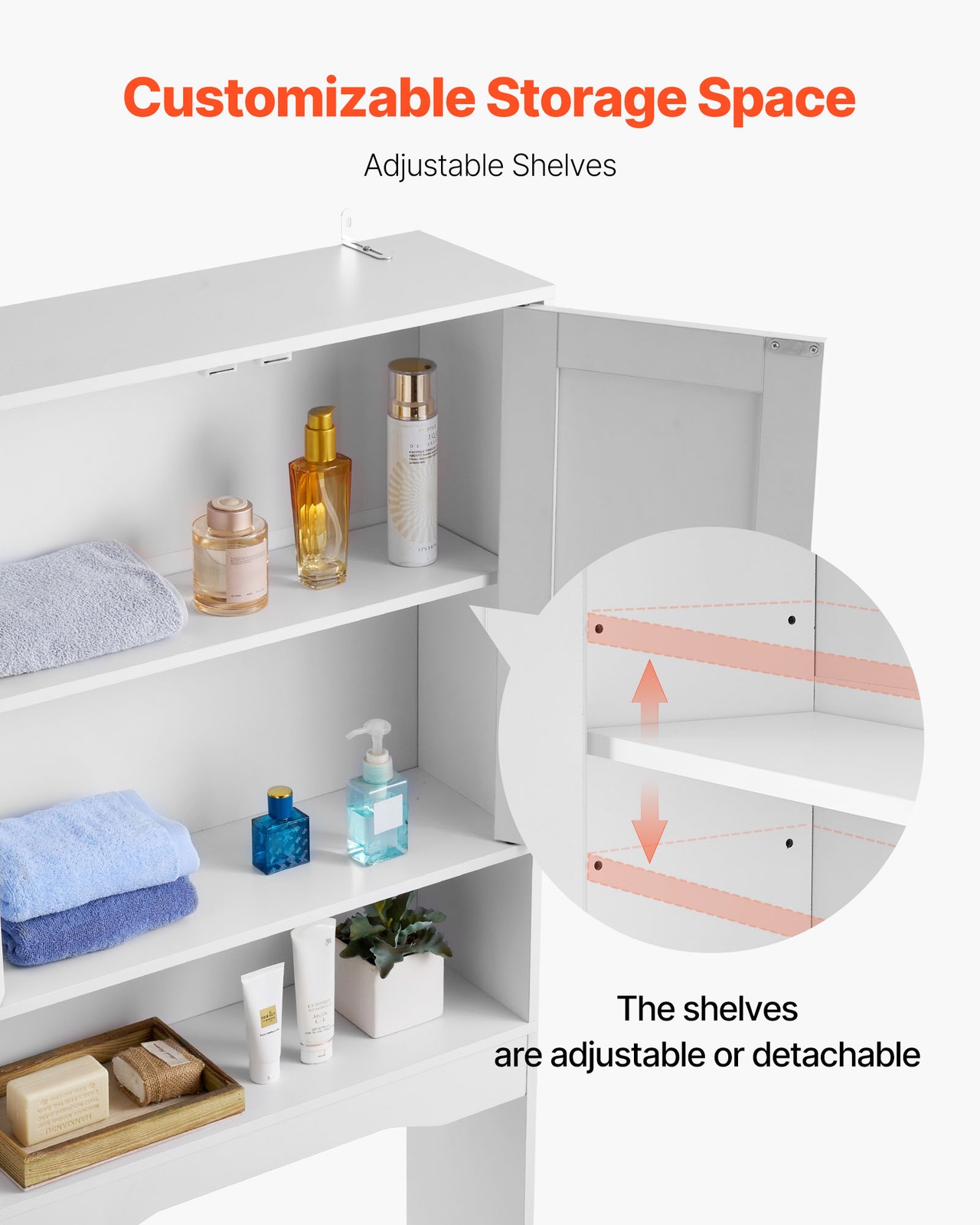 VEVOR Over The Toilet Storage Cabinet for Bathroom with Adjustable Shelf 65" H