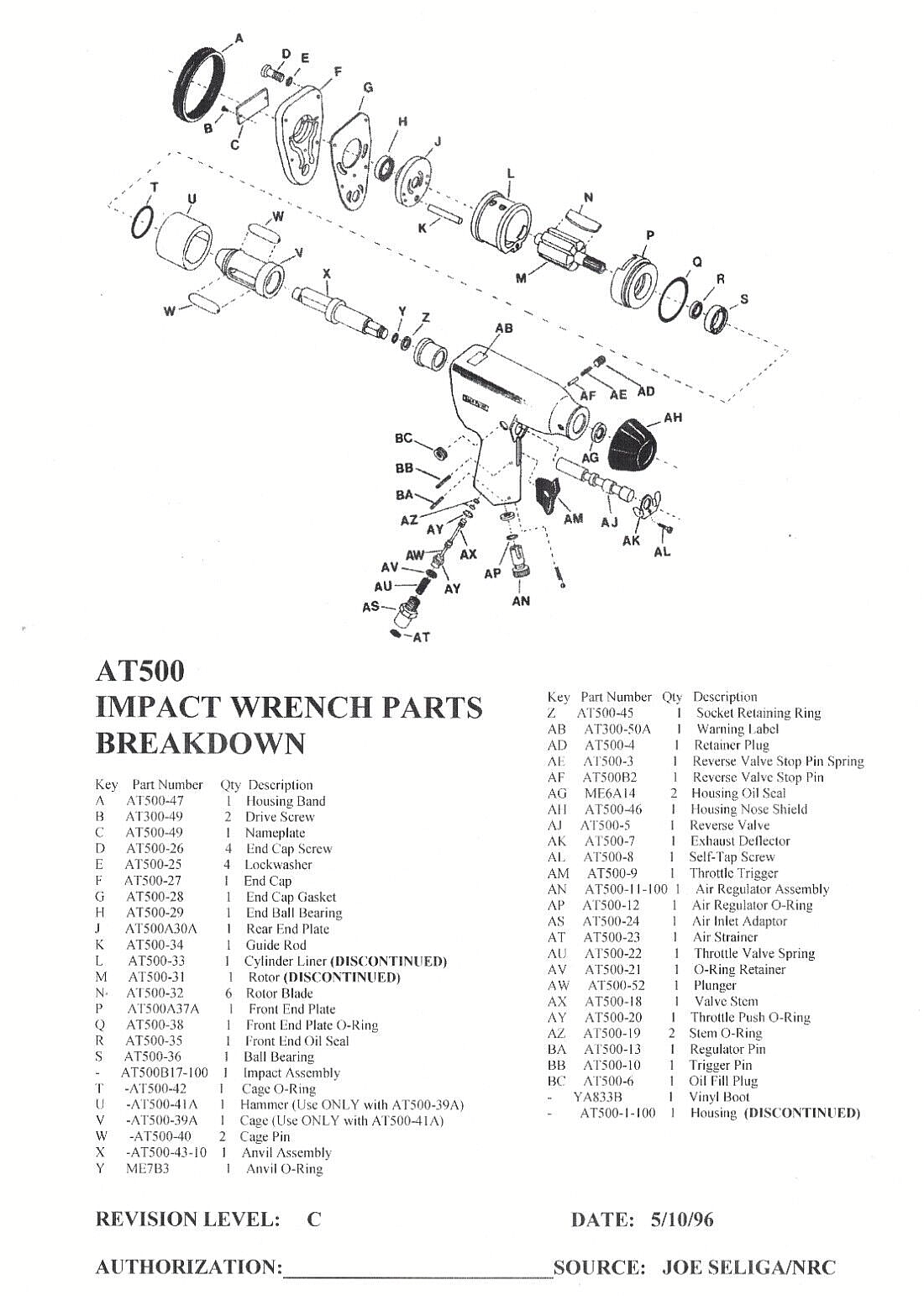 BLUE POINT AT500: A,B,C,D,E 1/2" DRIVE TUNE UP KIT WITHOUT A BACK COVER GASKET