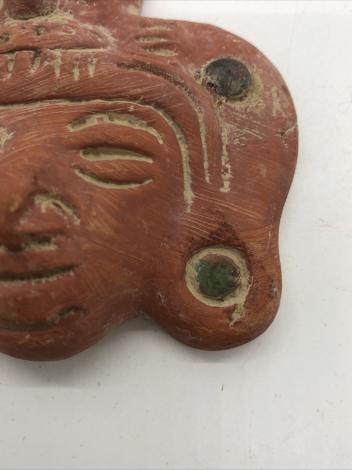 Aztec Mayan Warrior Clay Terra Cotta Mask Made In Mexico Small Wall Hanging