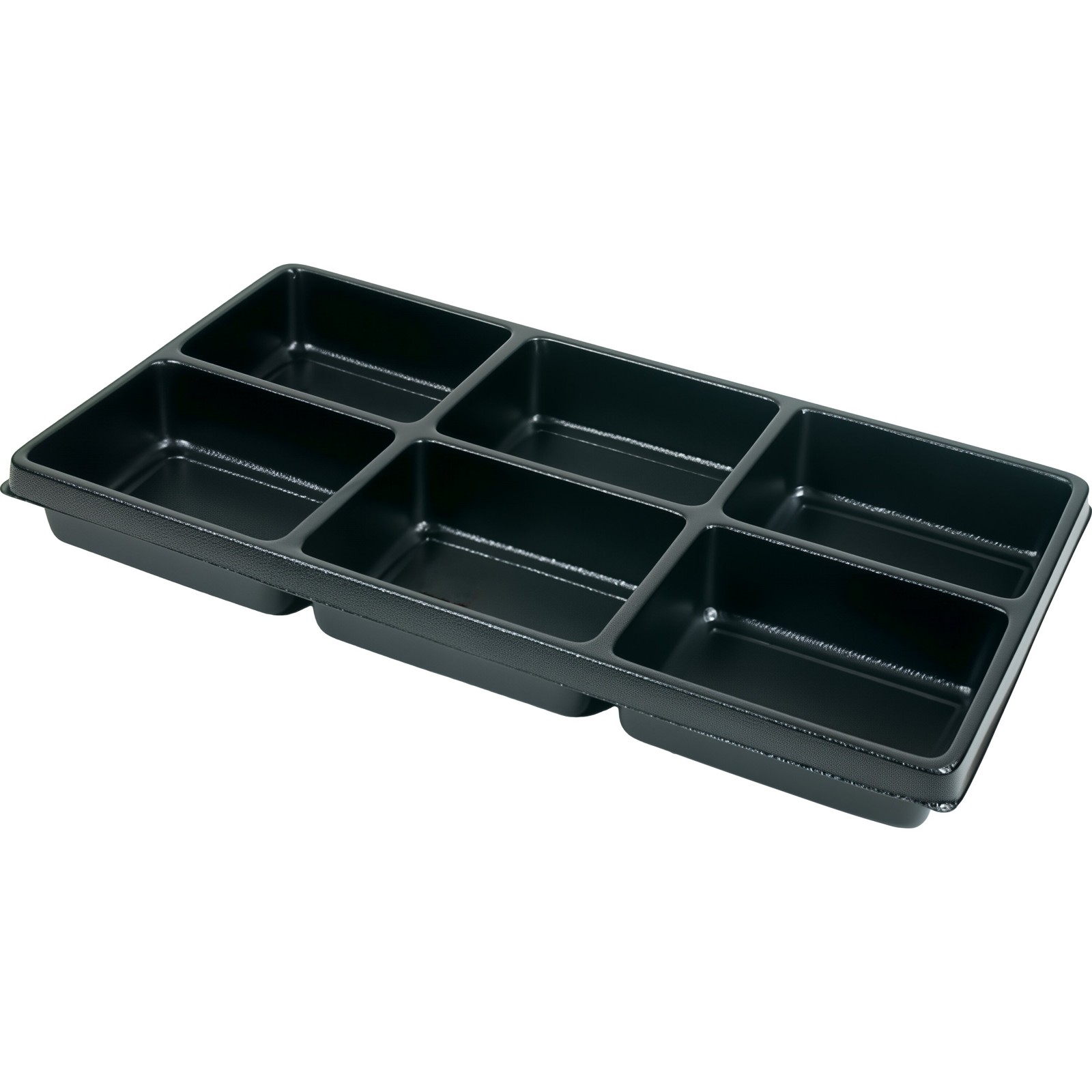 Black 6 Compartment Plastic Display Tray Insert 14 1/8" x 7 5/8"