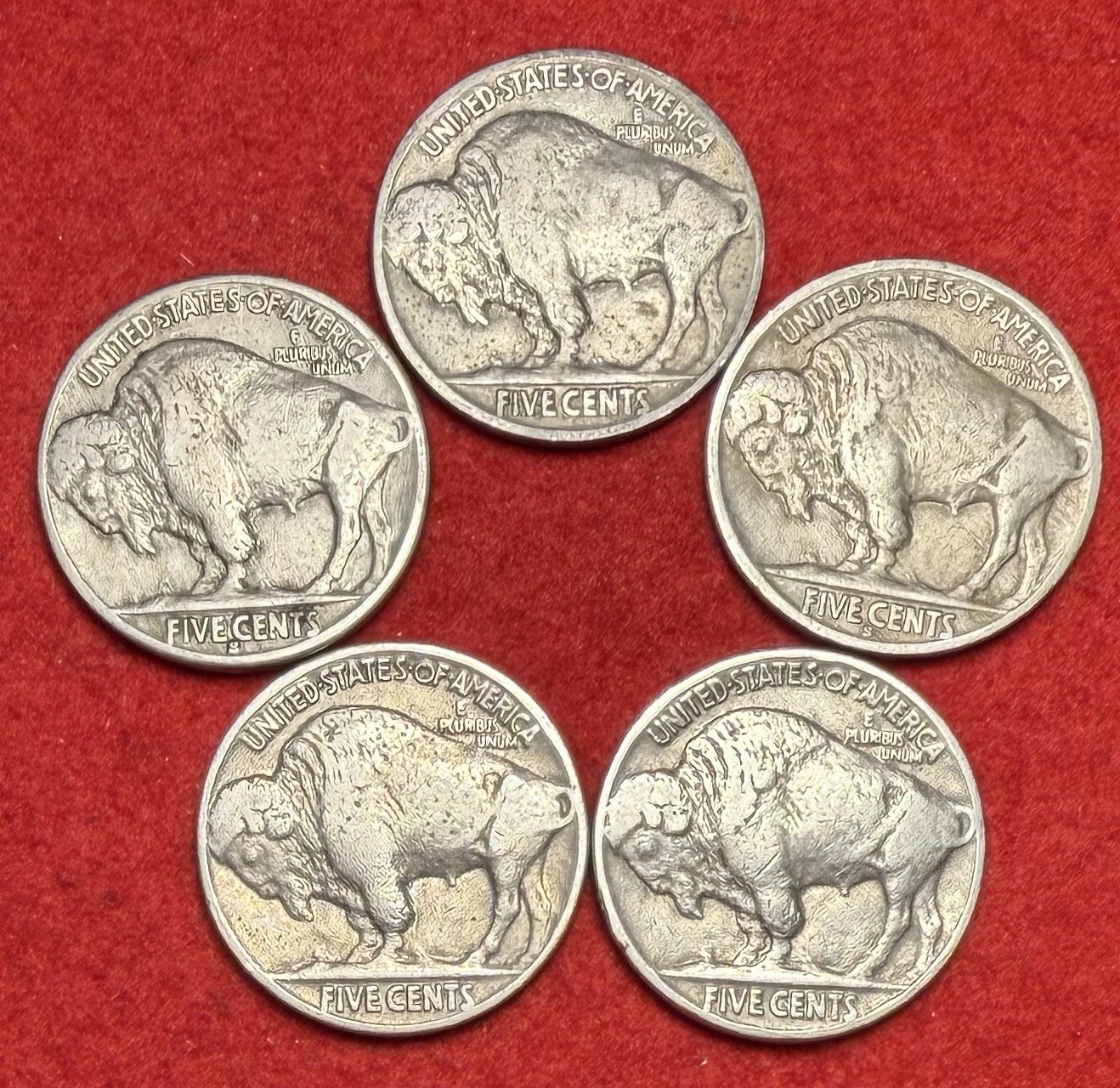 Lot of (5) BUFFALO Indian Head Nickel Coins FULL Dates All Different Years Or MM