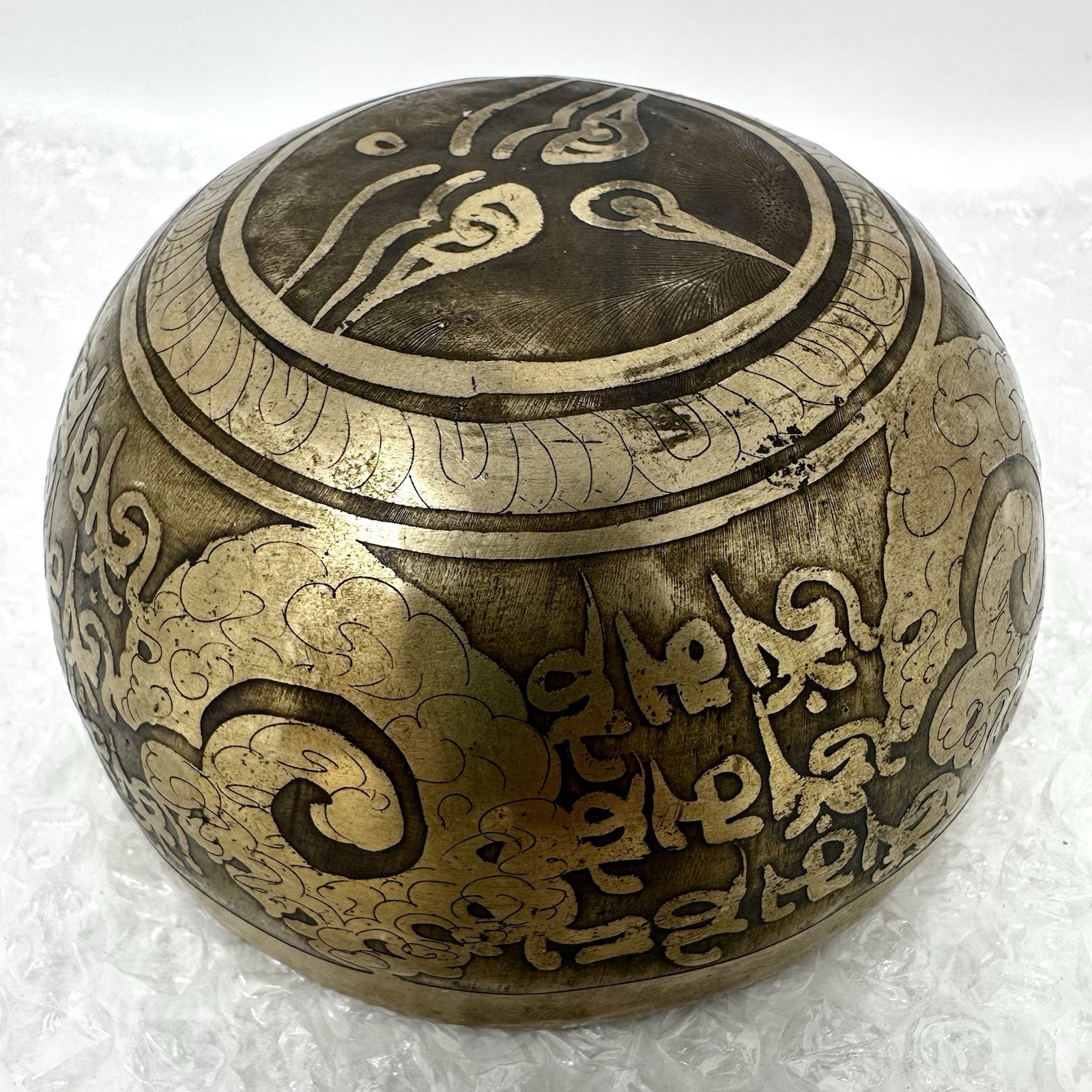 Rare Vintage Antique Tibetan Singing Bowl Heavy Metal Handcarved Patina