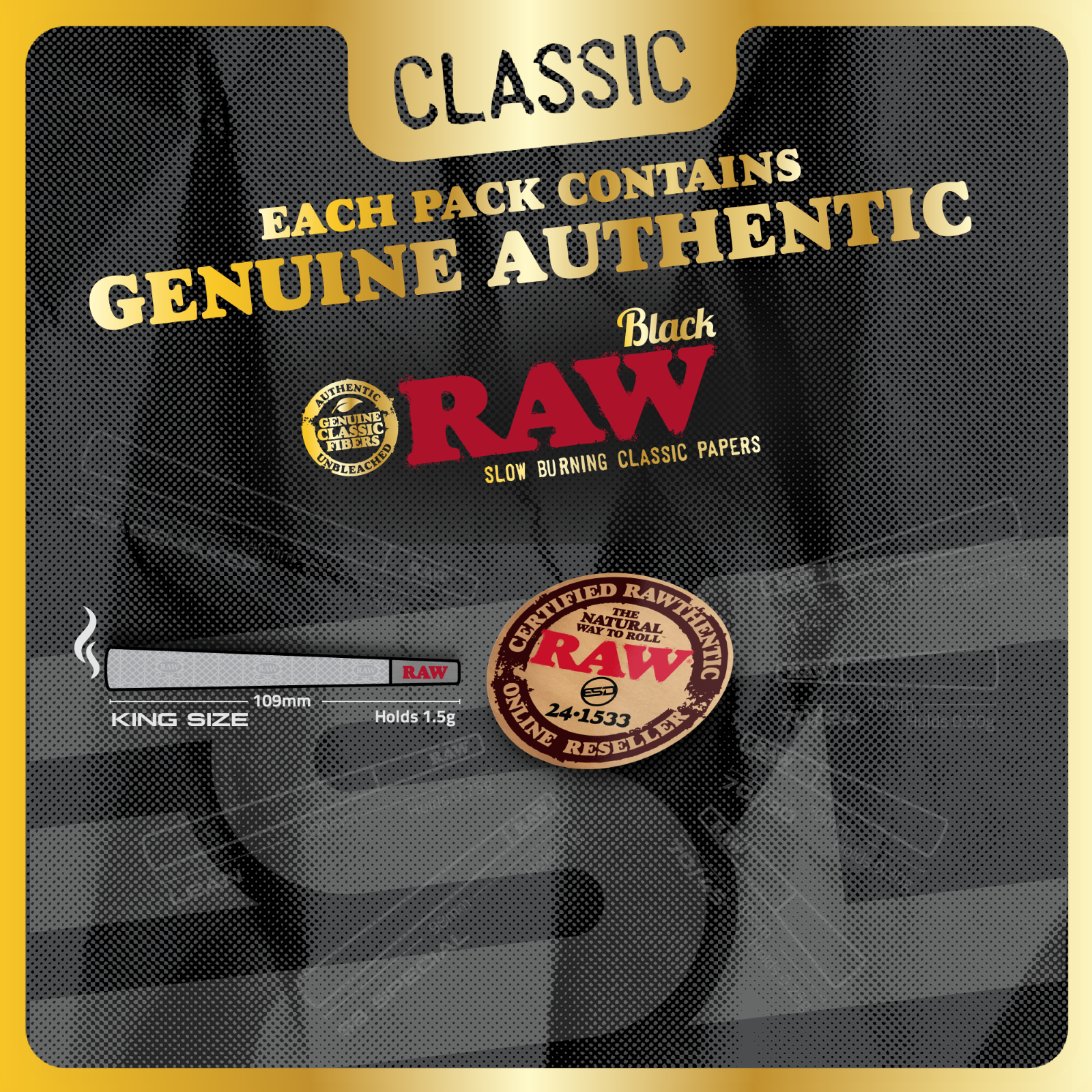 RAW Cones Classic Black King Size | 100 Pack | Natural Pre Rolled Rolling Paper