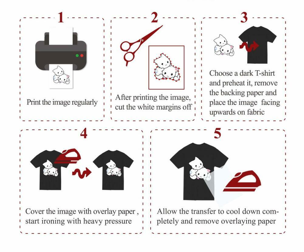 100 Sheets Bulk Printable Inkjet Iron-on Heat Transfer Paper DARK LIGHT Cotton