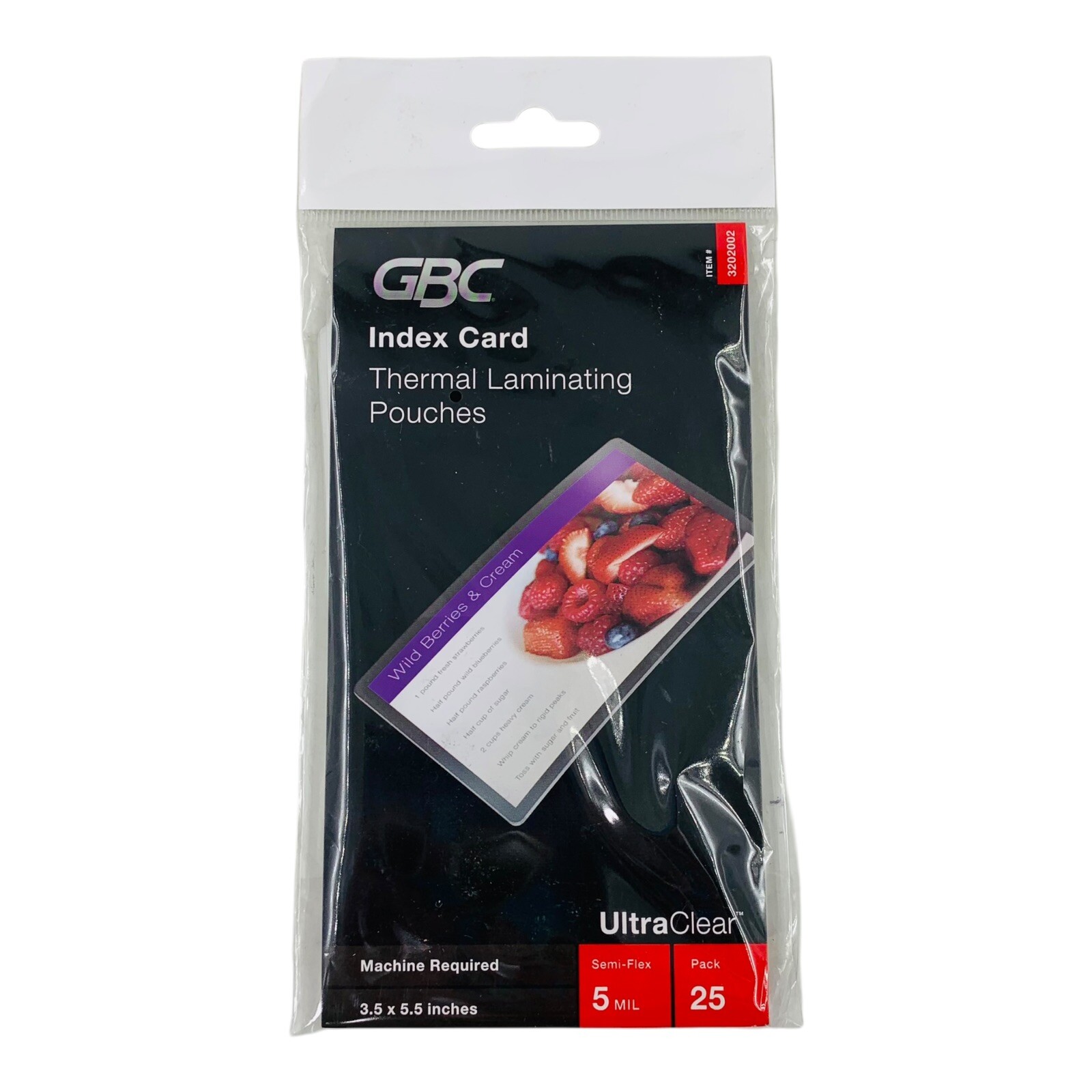 25 Count GBC UltraClear 5.5" x 3.5" Index Card Thermal Laminating Pouches 5 mil