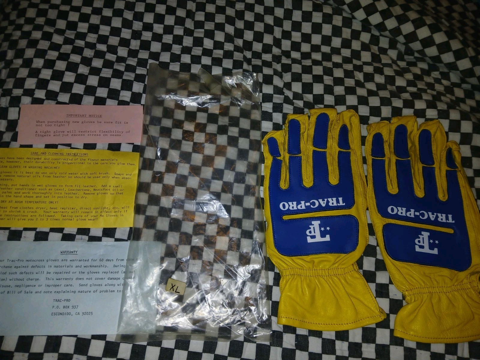 Vintage Mx Gloves  Trac-Pro. Yellow / Blue Size XL  Motocross,  Motorcycle
