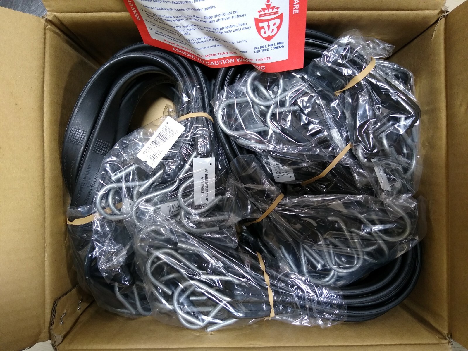 50 Box Of 15" Natural Rubber Tarp Tie Down Straps Trailer Bungee S Crimped Hook