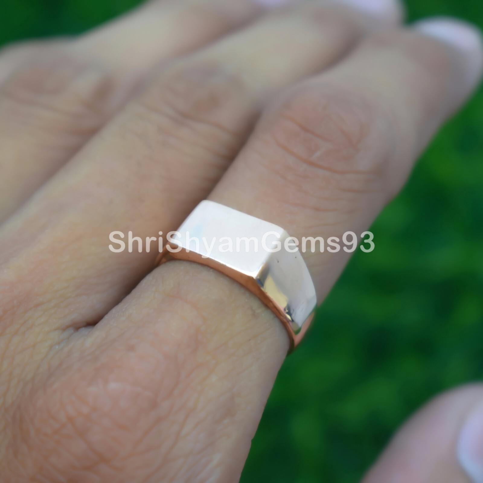 Pure Solid Copper Rectangle Bar Plain Mens Unisex Band Pinky Signet Ring Jewelry