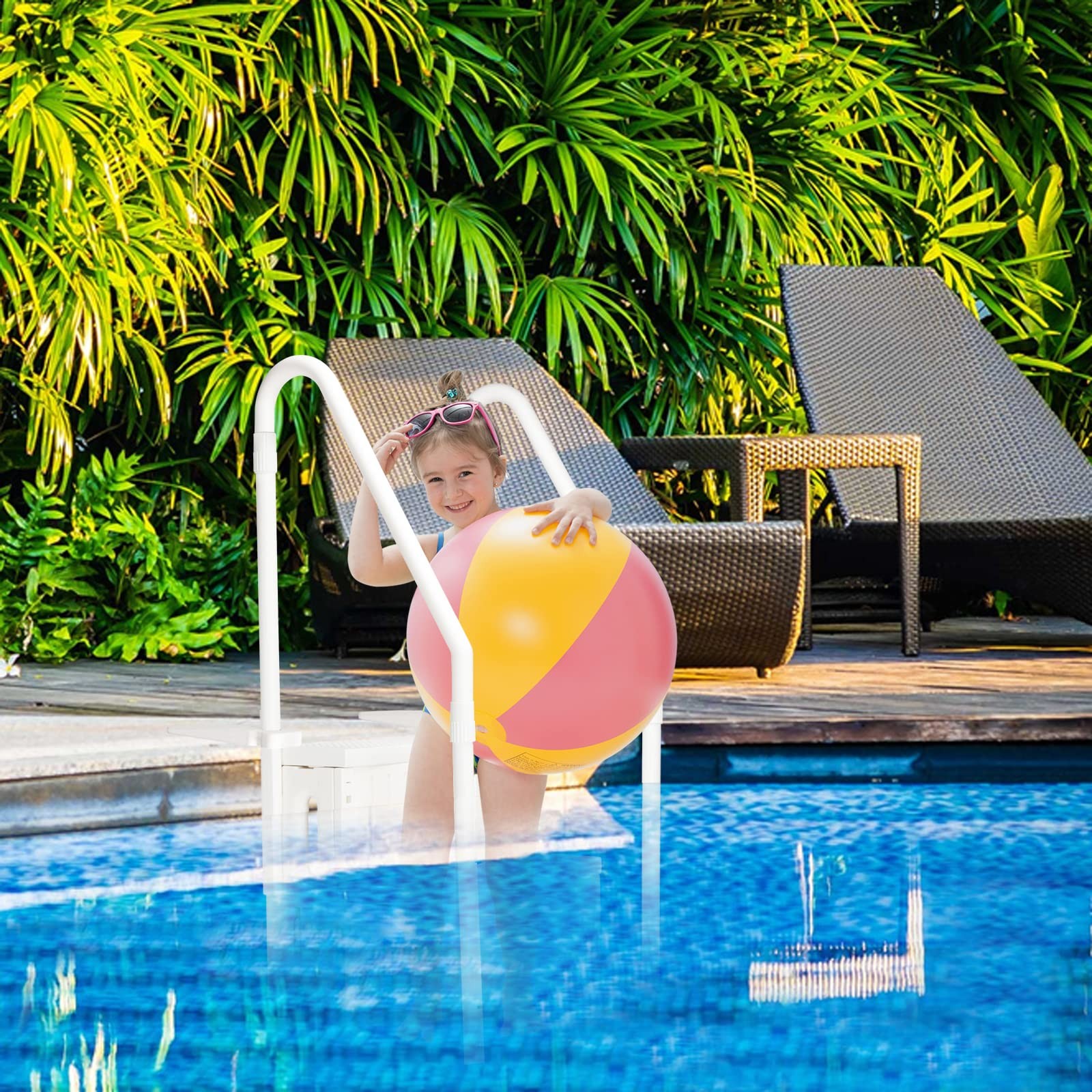 Heavy-Duty Swimming Pool Ladder 4 Step Above Ground with Handrails White